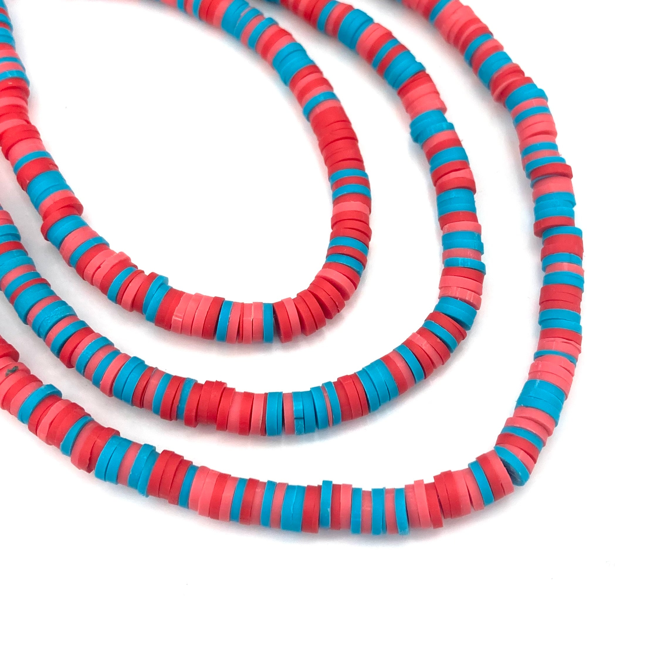 Fimo | Círculos Planos | Turquesa osc, Rojo y Coral