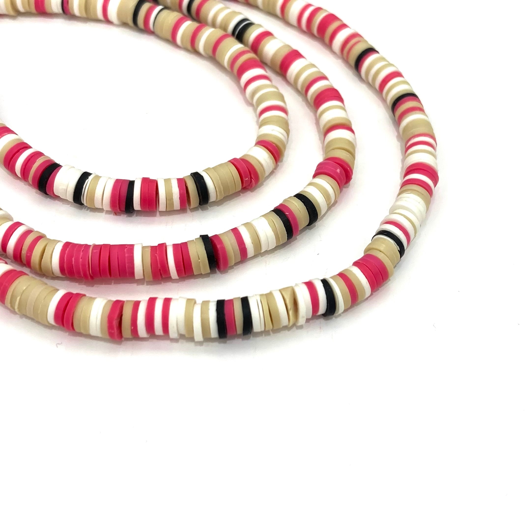 Fimo | Círculos Planos | Beige, Rosado int, Blanco y Negro