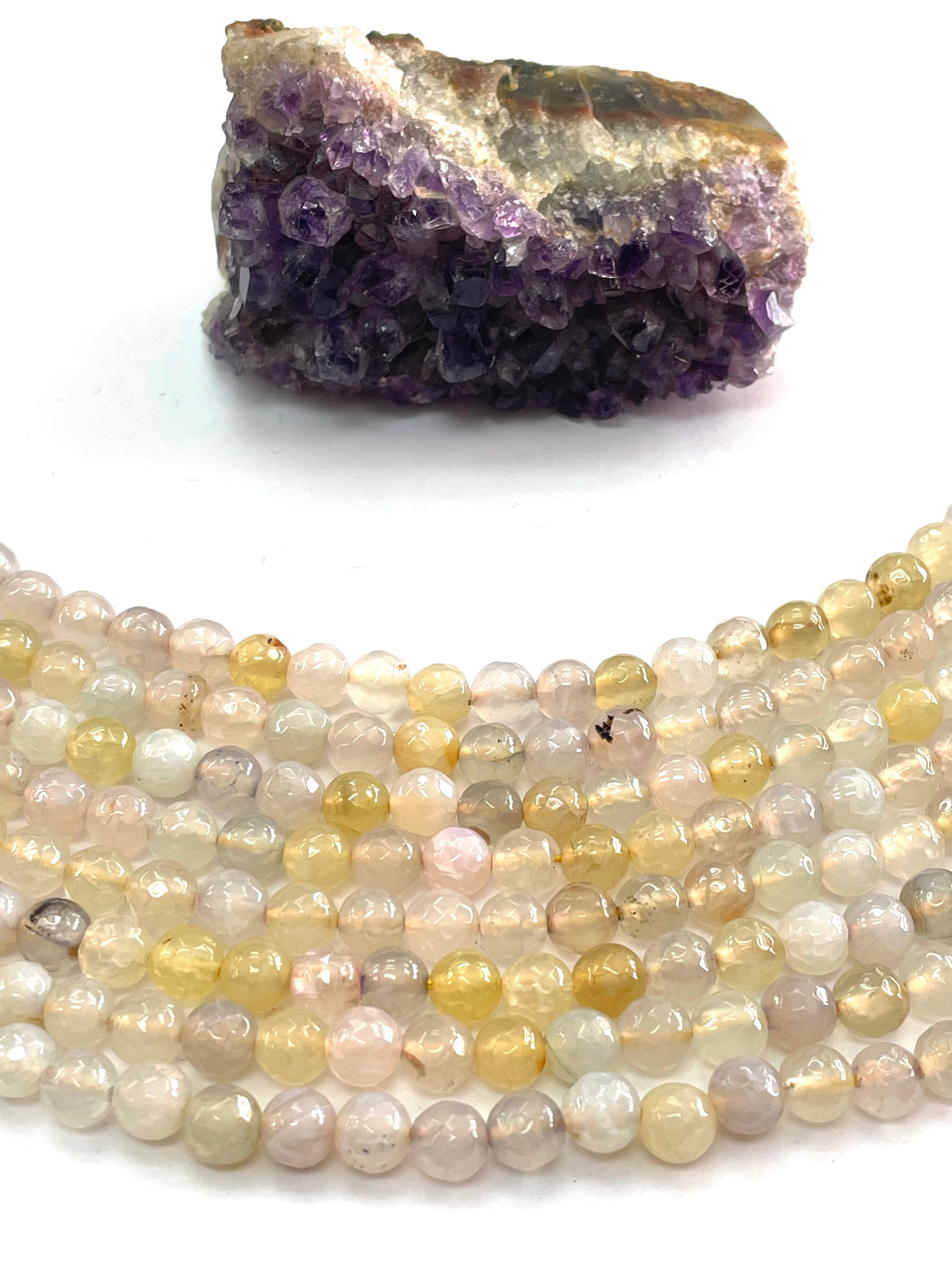 Agata Facetada | 6mm | Blanco Invierno y Amarillo Matizado