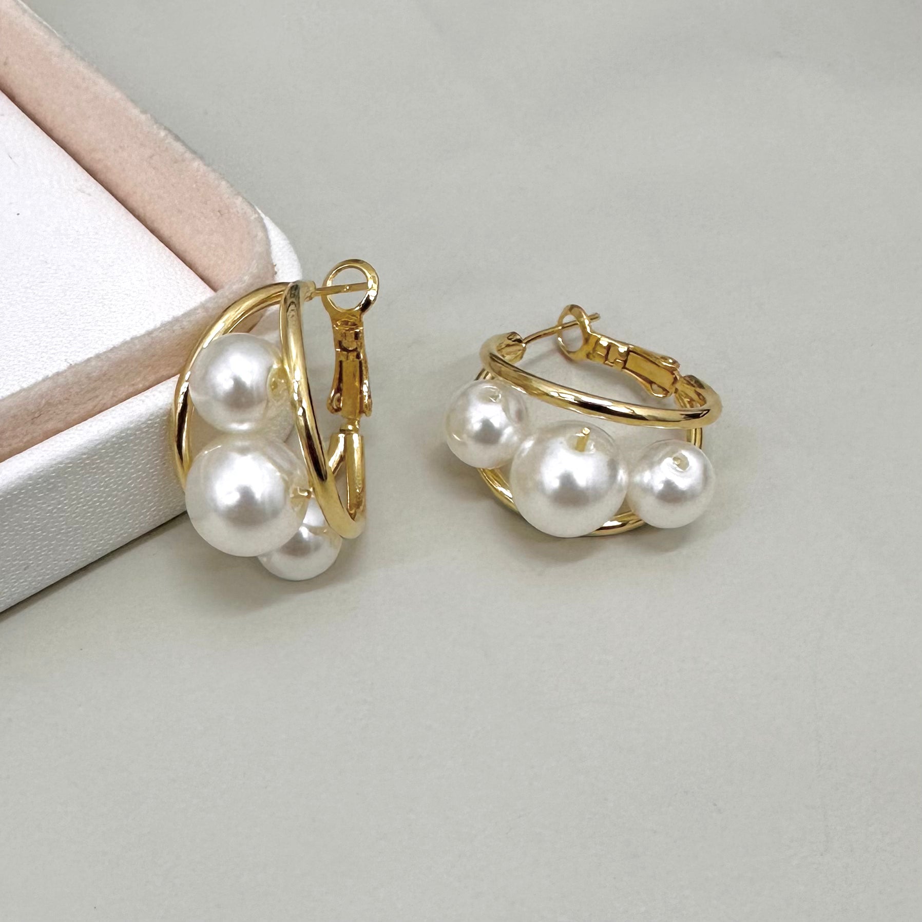 AROS BAÑO DE ORO | ARGOLLA 3 PERLAS | 20MM