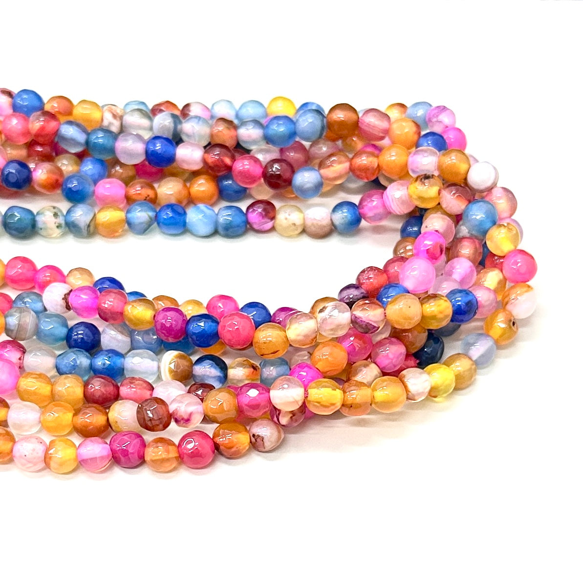 AGATA FACETADA | 6MM | MIX FUCSIA AMARILLO NARANJA AZUL