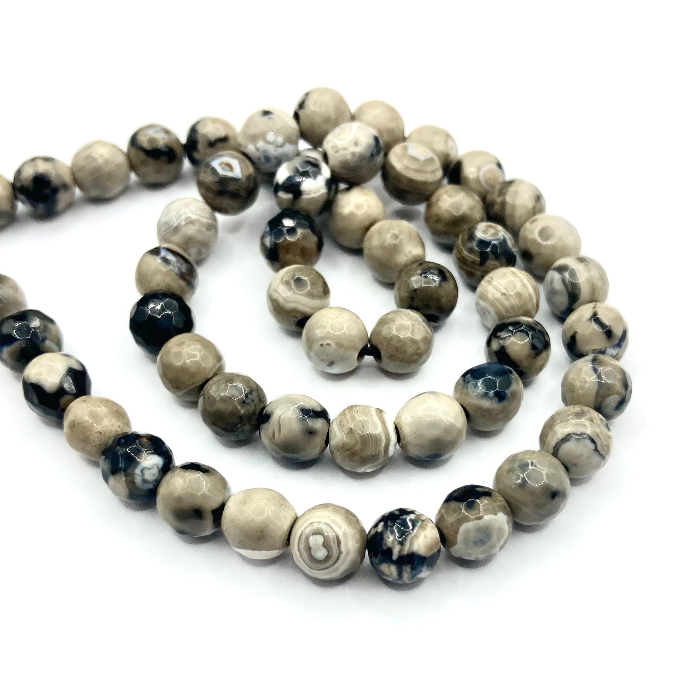 Agata Facetada | 6mm | Crema con negro