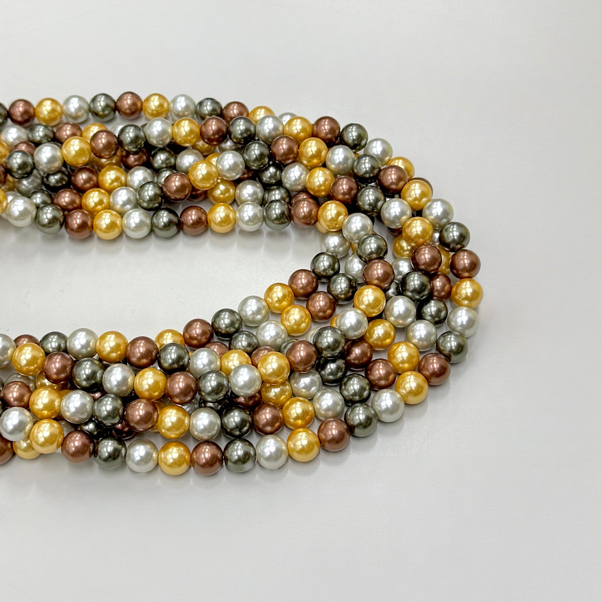PERLA SHELL | 8MM | VERDE AMARILLO PLATEADO CAFE