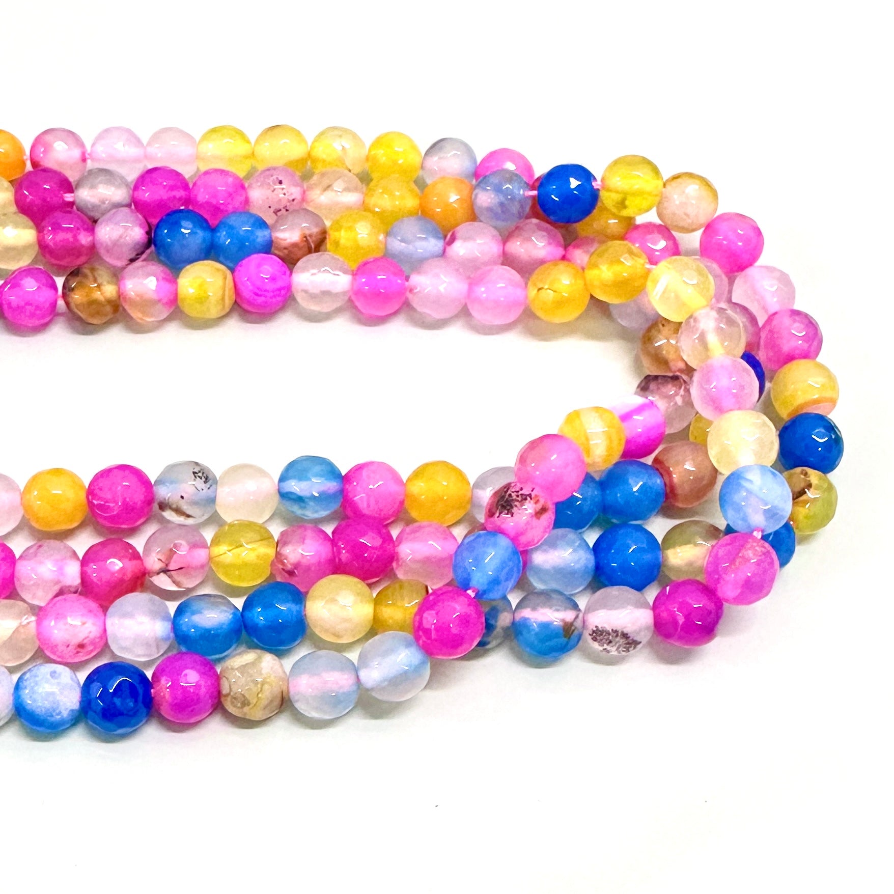 AGATA FACETADA | 8MM | MIX FUCSIA AMARILLO NARANJO CELESTE TRASLUCIDO