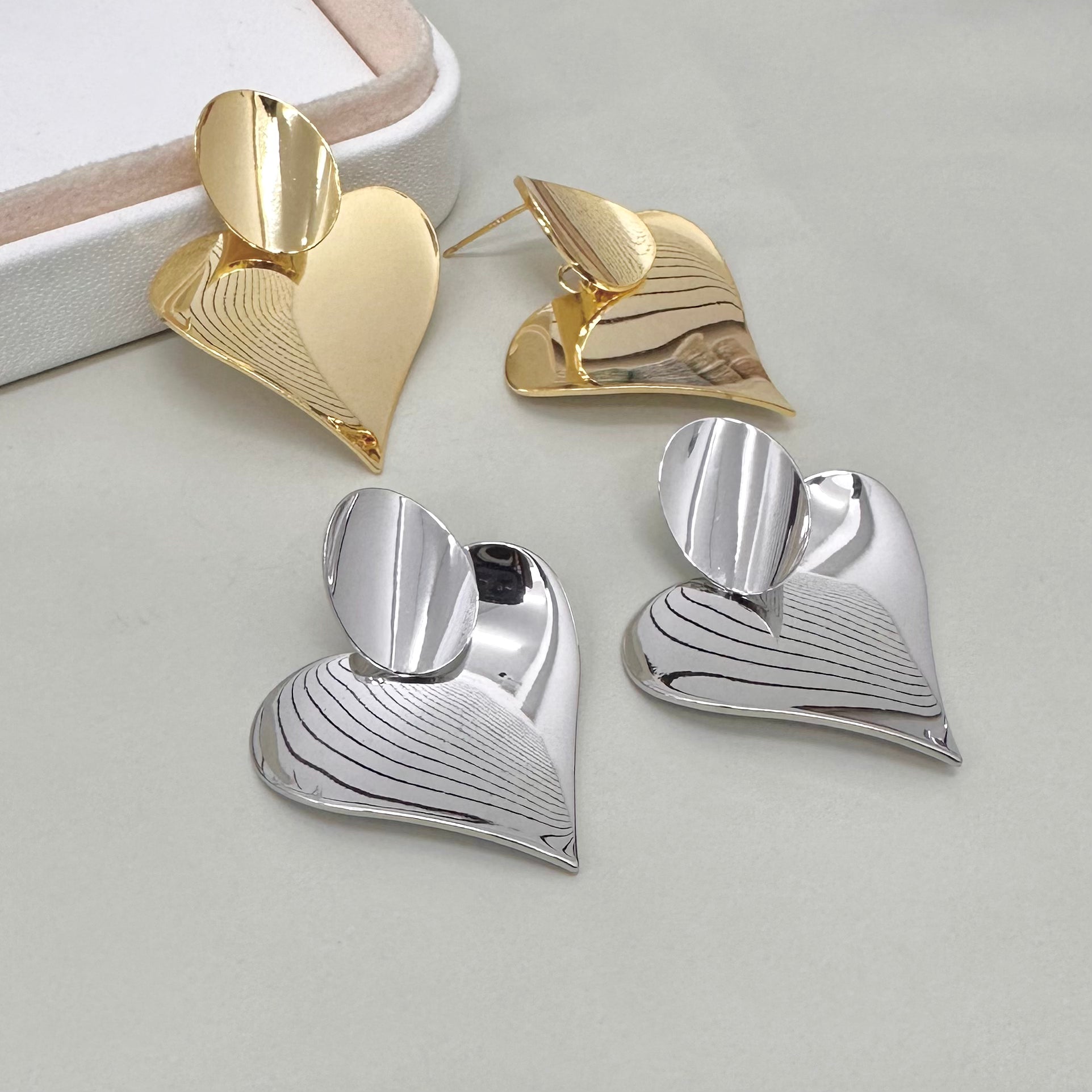 AROS BAÑO DE ORO | CORAZON Y CIRCULO LISO | 36MM X 30MM