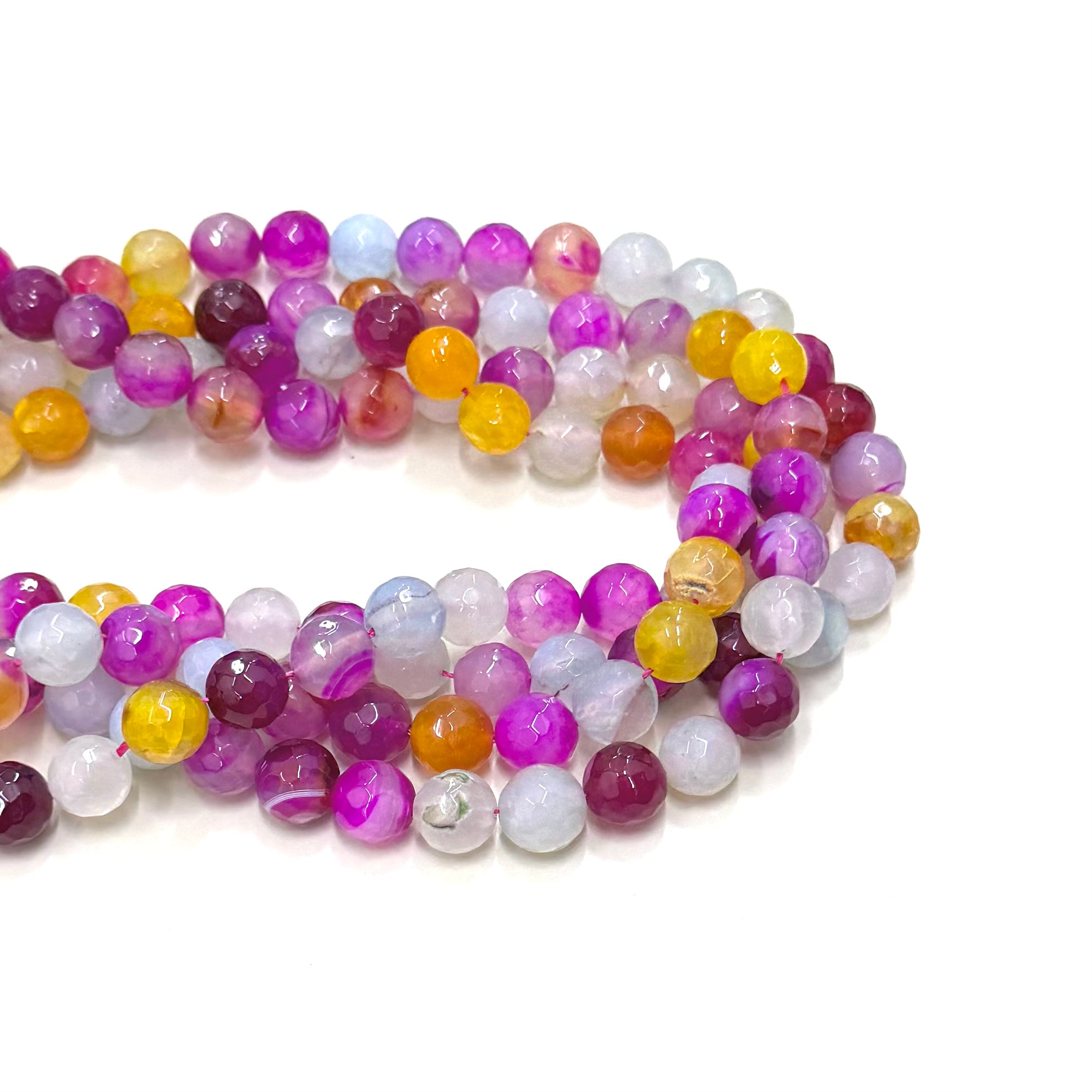 AGATA FACETADA | 12MM | MIX FUCSIA, AMARILLO Y CELESTE