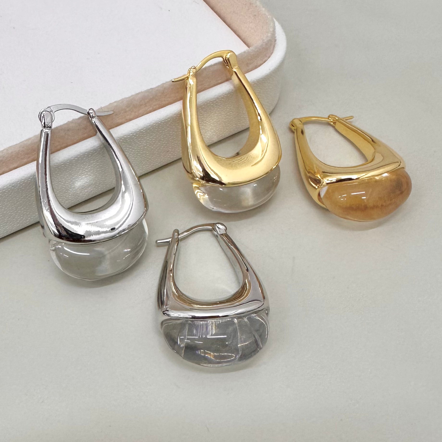 AROS BAÑO DE ORO | ARGOLLA COLGANTE CRISTAL | 33MM X 22MM