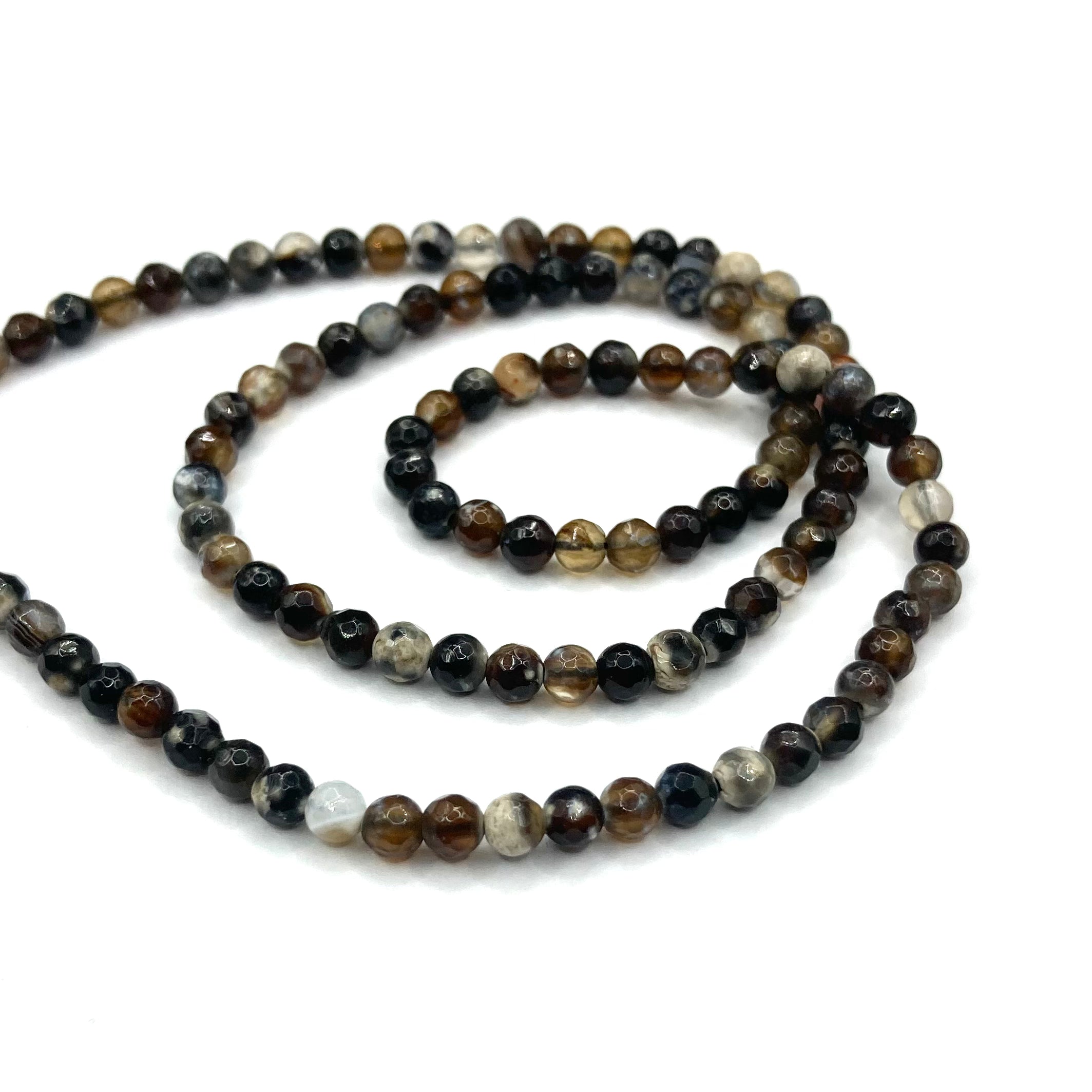 Agata Facetada | 3mm | Negro Blanco Cafe matiz