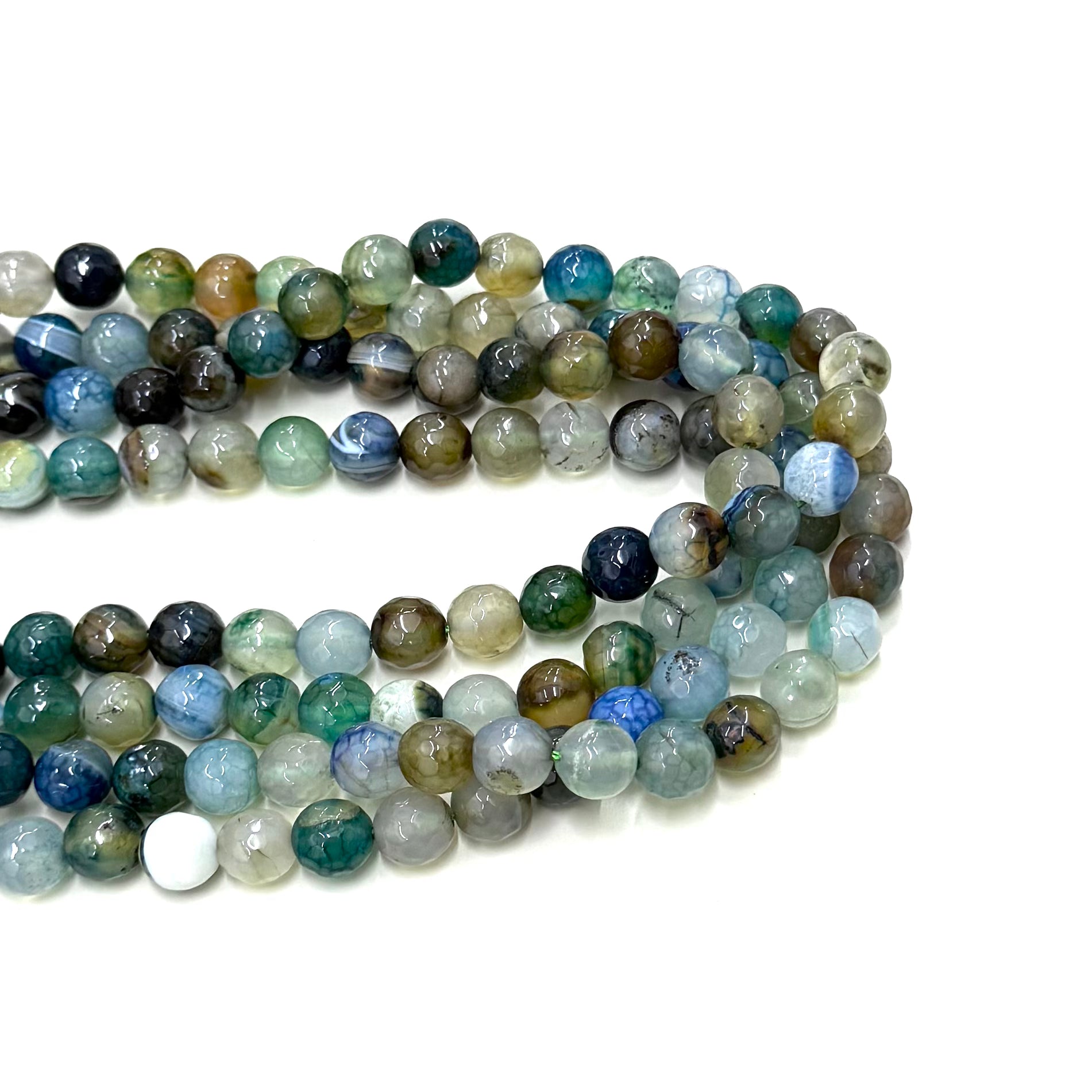 Agata Facetada | 10mm | Tonos Cafe y Azul con venas