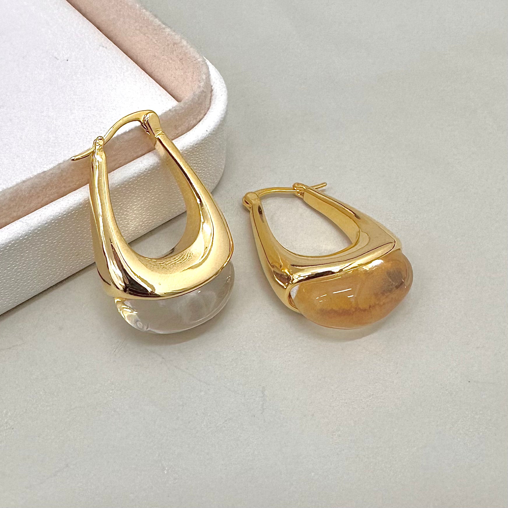 AROS BAÑO DE ORO | ARGOLLA COLGANTE CRISTAL | 33MM X 22MM