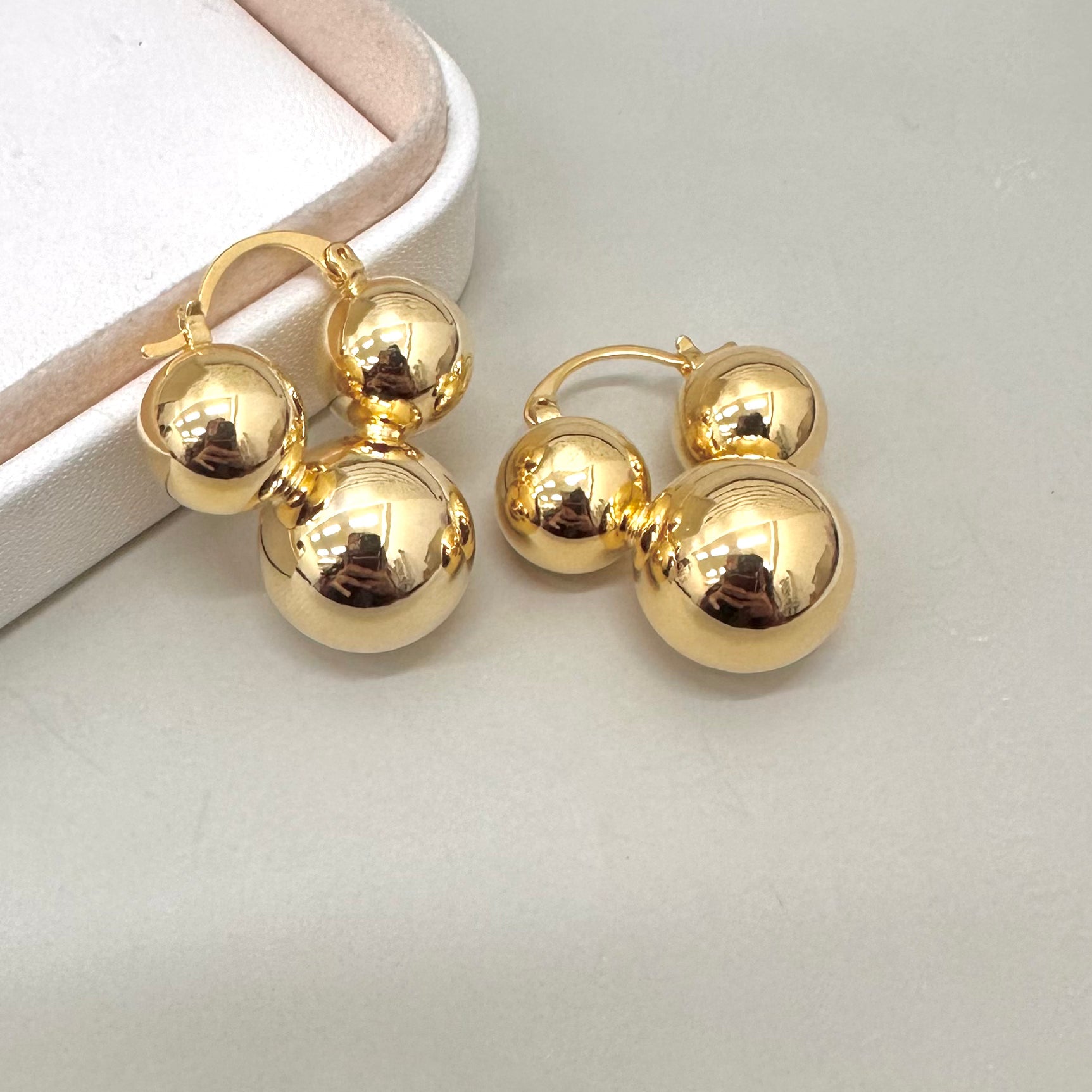 AROS BAÑO DE ORO | COLGANTE 3 ESFERAS | 32MM X 28MM