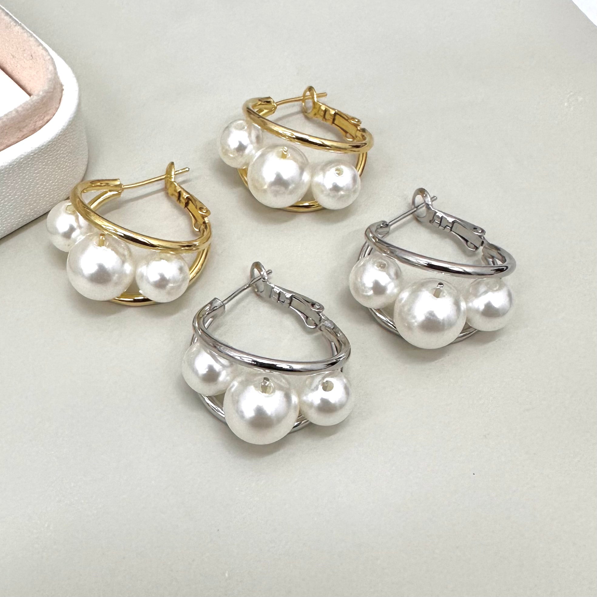 AROS BAÑO DE ORO | ARGOLLA 3 PERLAS | 20MM