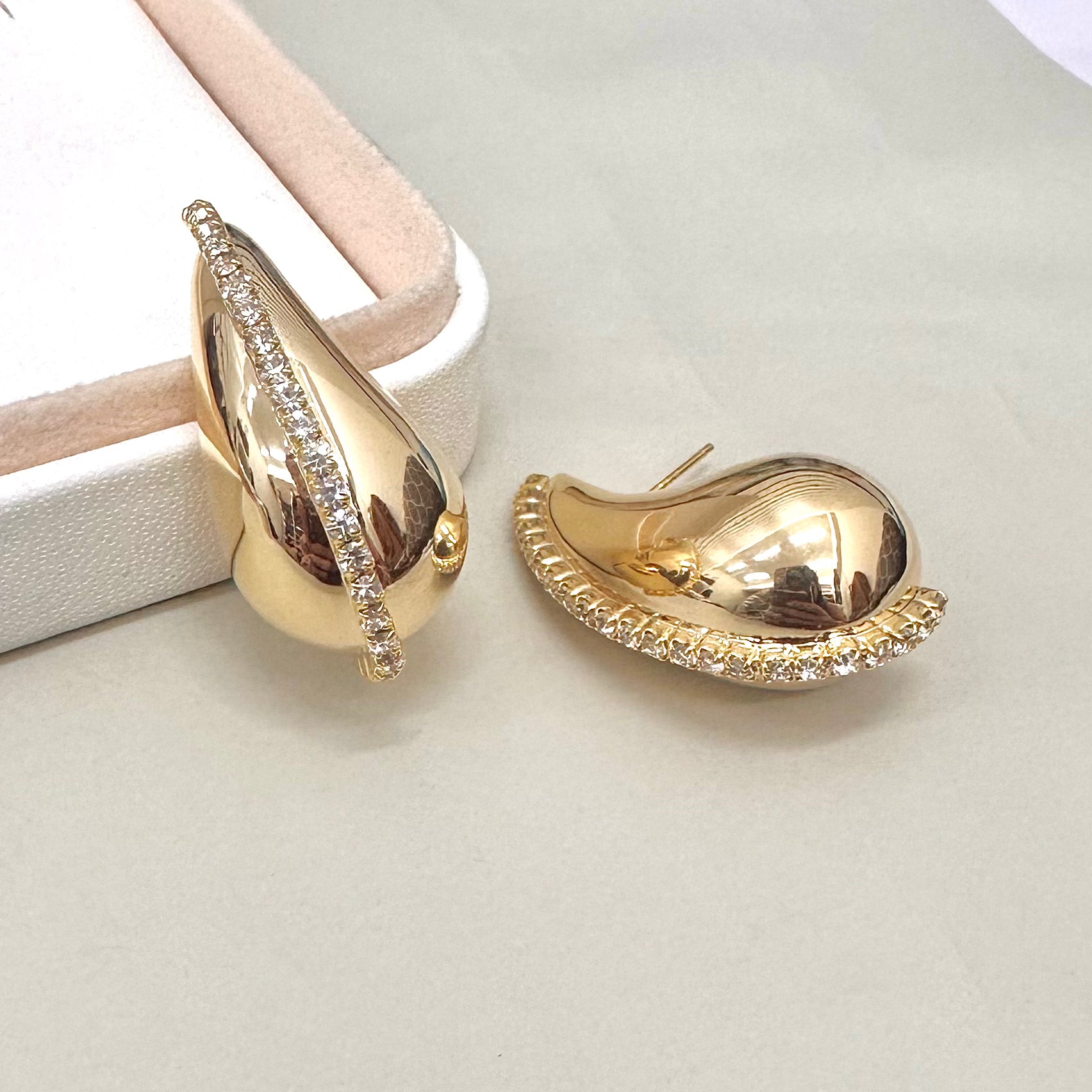 AROS BAÑO DE ORO | GOTAS CON ZIRCONES | 40MM X 15MM