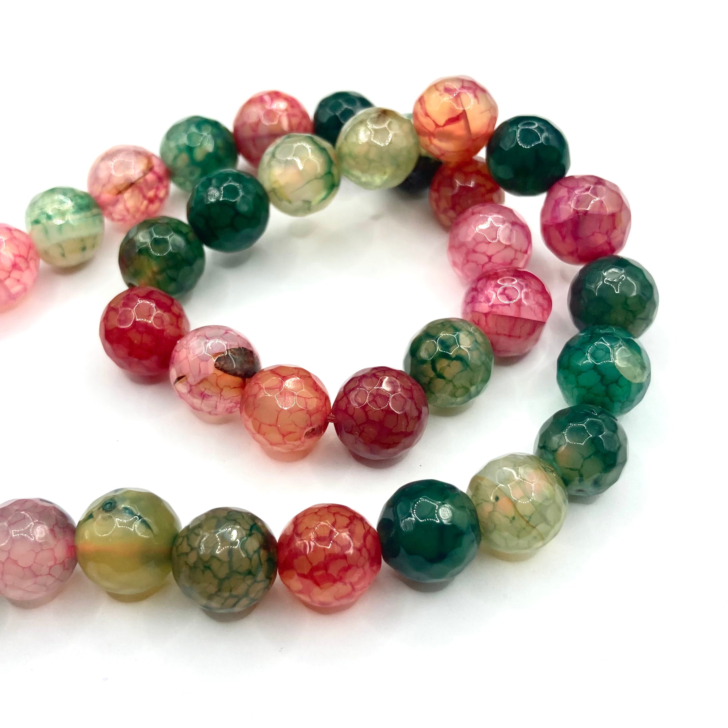 Agata Facetada | 10mm | Verdes y fucsia