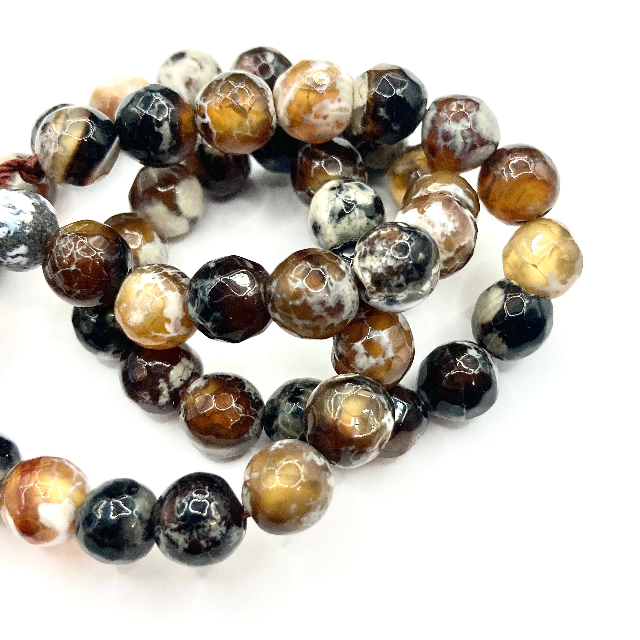 Agata Facetada | 8mm | Negro Café y Blanco Moteado