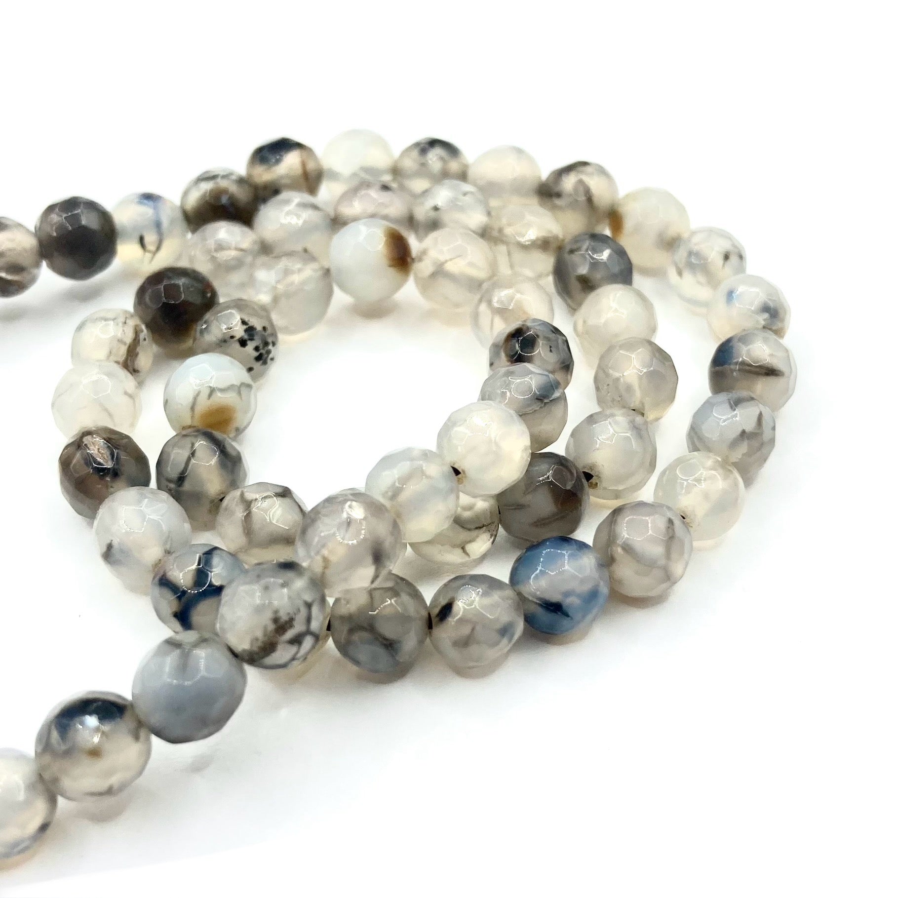 Agata Facetada | 6mm | Blanco venas negras