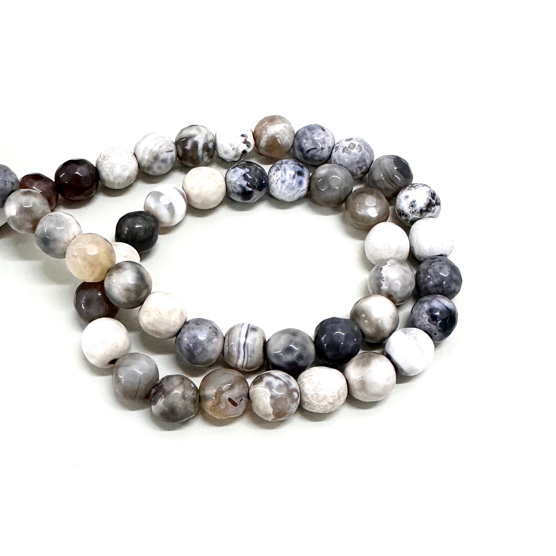 Agata Facetada | 6mm | Crema Claro con Negro y Café