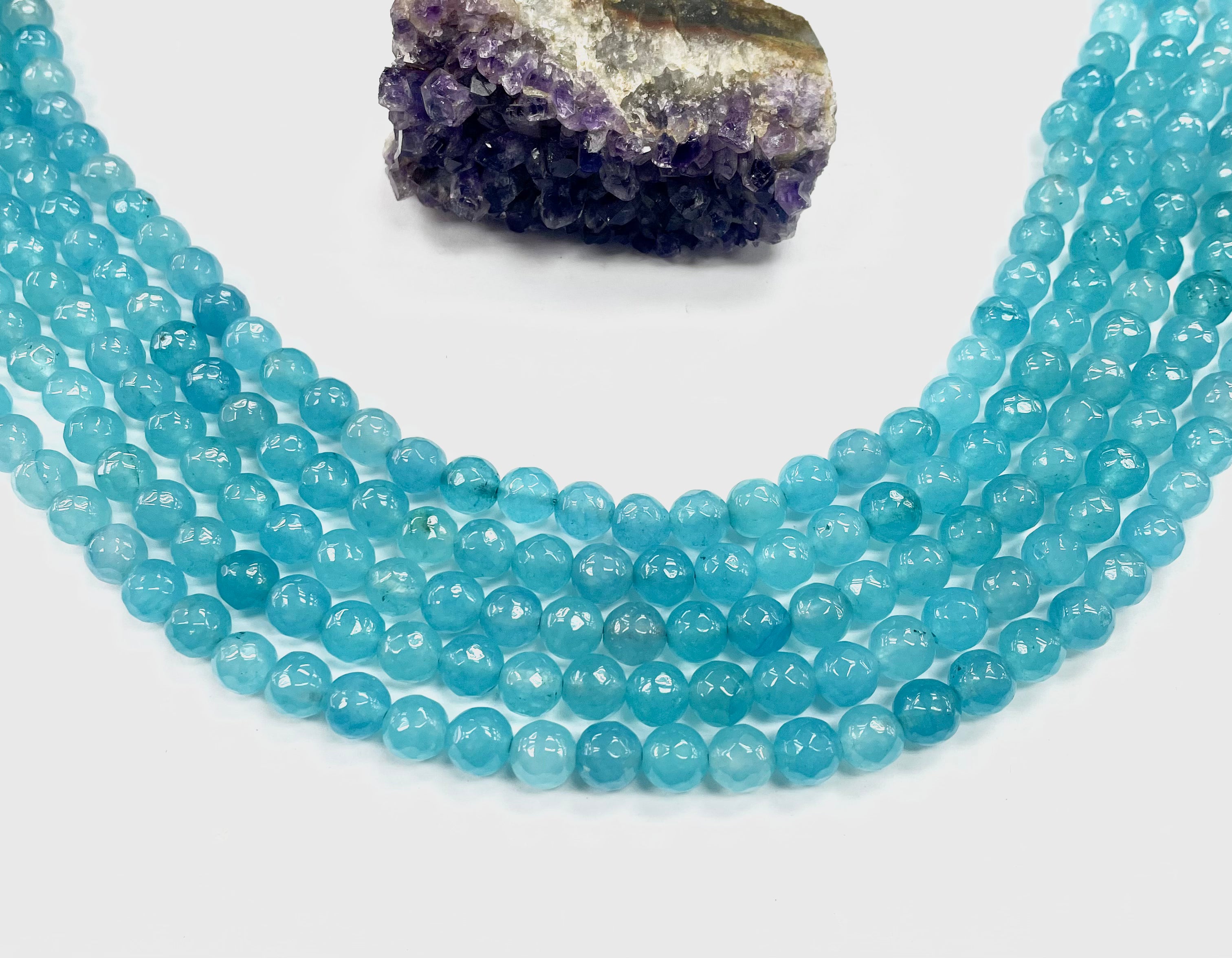 Agata Facetada | 8mm | Celeste intenso claro Tr (19-52A)