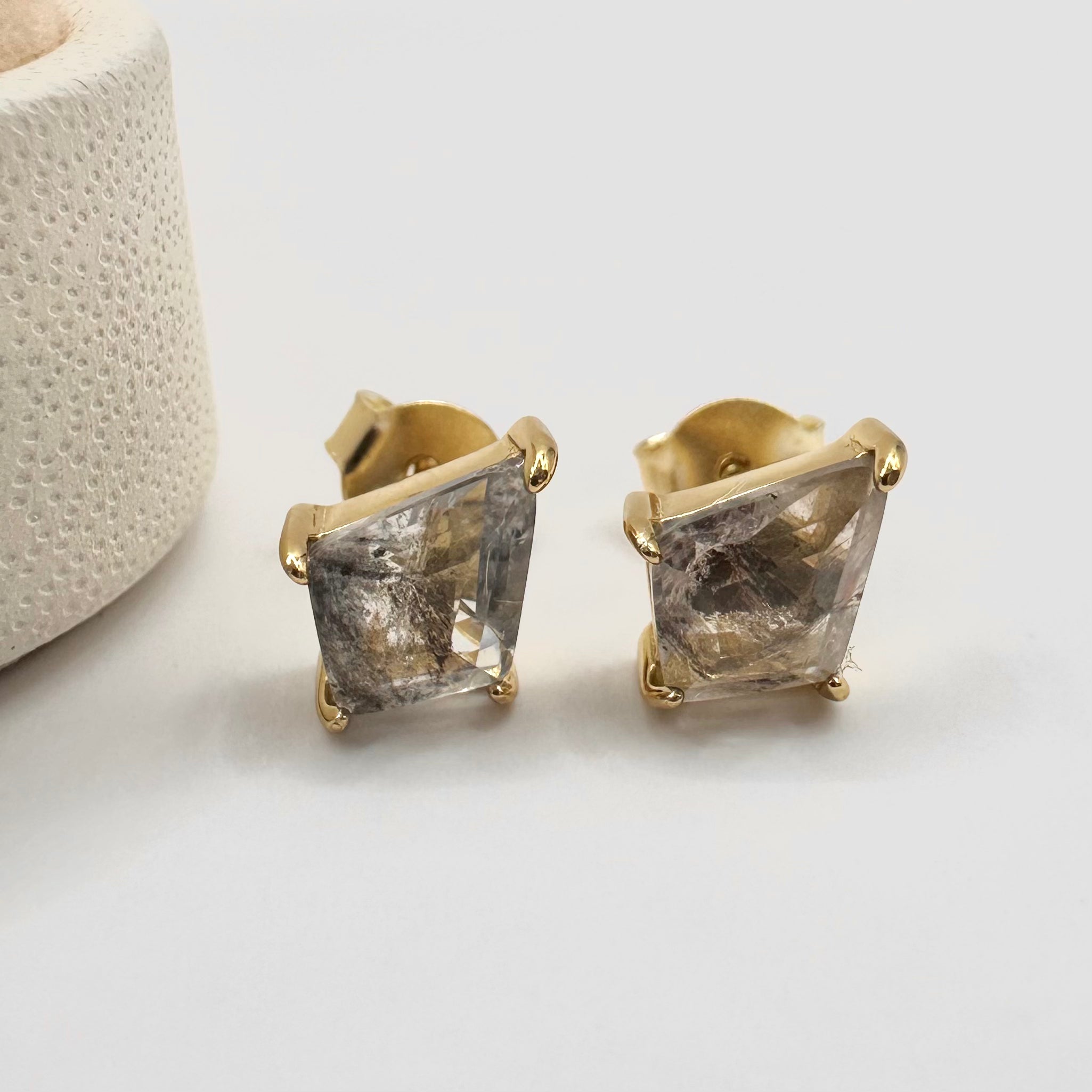 AROS “COMETA” | DIAMANTE HERKIMER | BAÑO DE ORO 14K