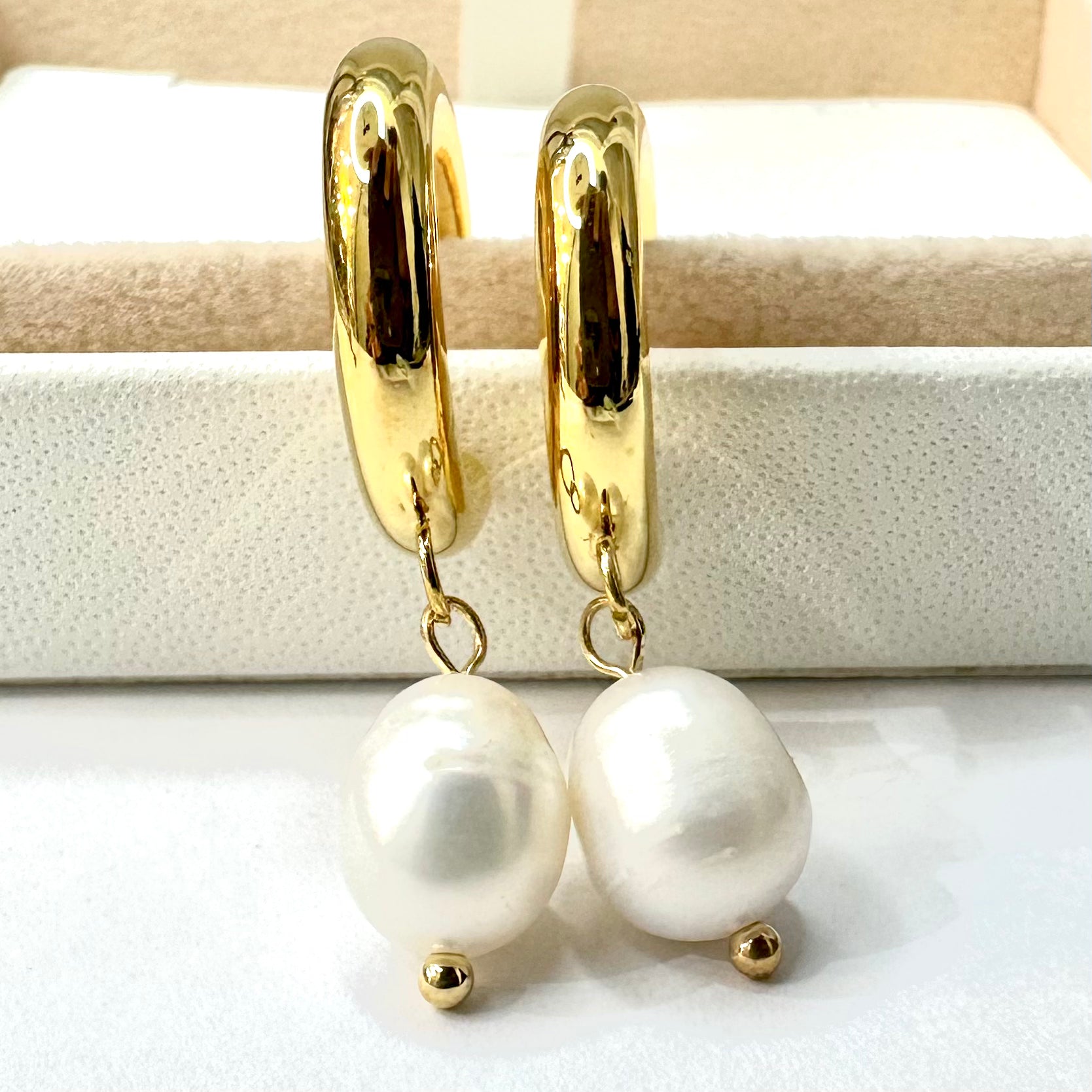 AROS DE BAÑO DE ORO | ARGOLLA CON PERLA | 38x0.5MM