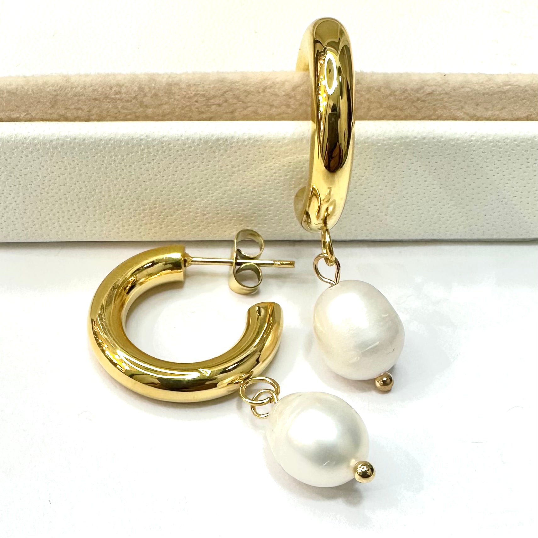 AROS DE BAÑO DE ORO | ARGOLLA CON PERLA | 38x0.5MM