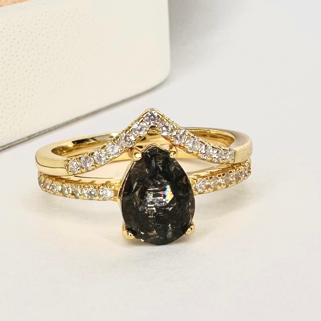 ANILLO “REINA” | DIAMANTE HERKIMER | BAÑO DE ORO 14K