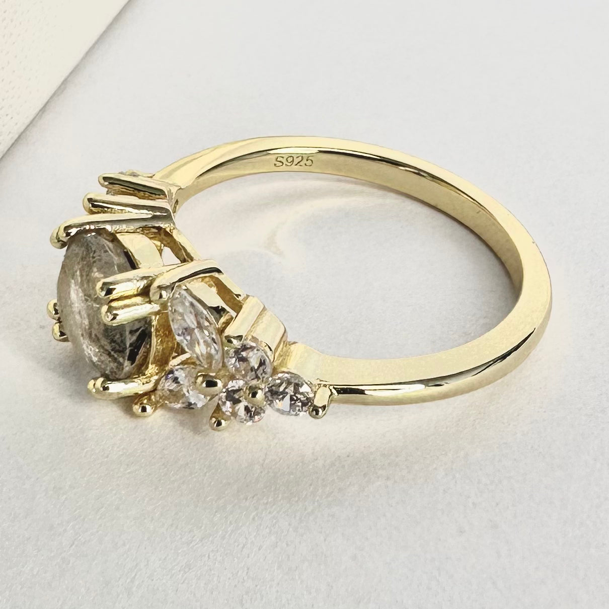 ANILLO “ALAS DEL ANGEL” | DIAMANTE HERKIMER | BAÑO DE ORO 14K