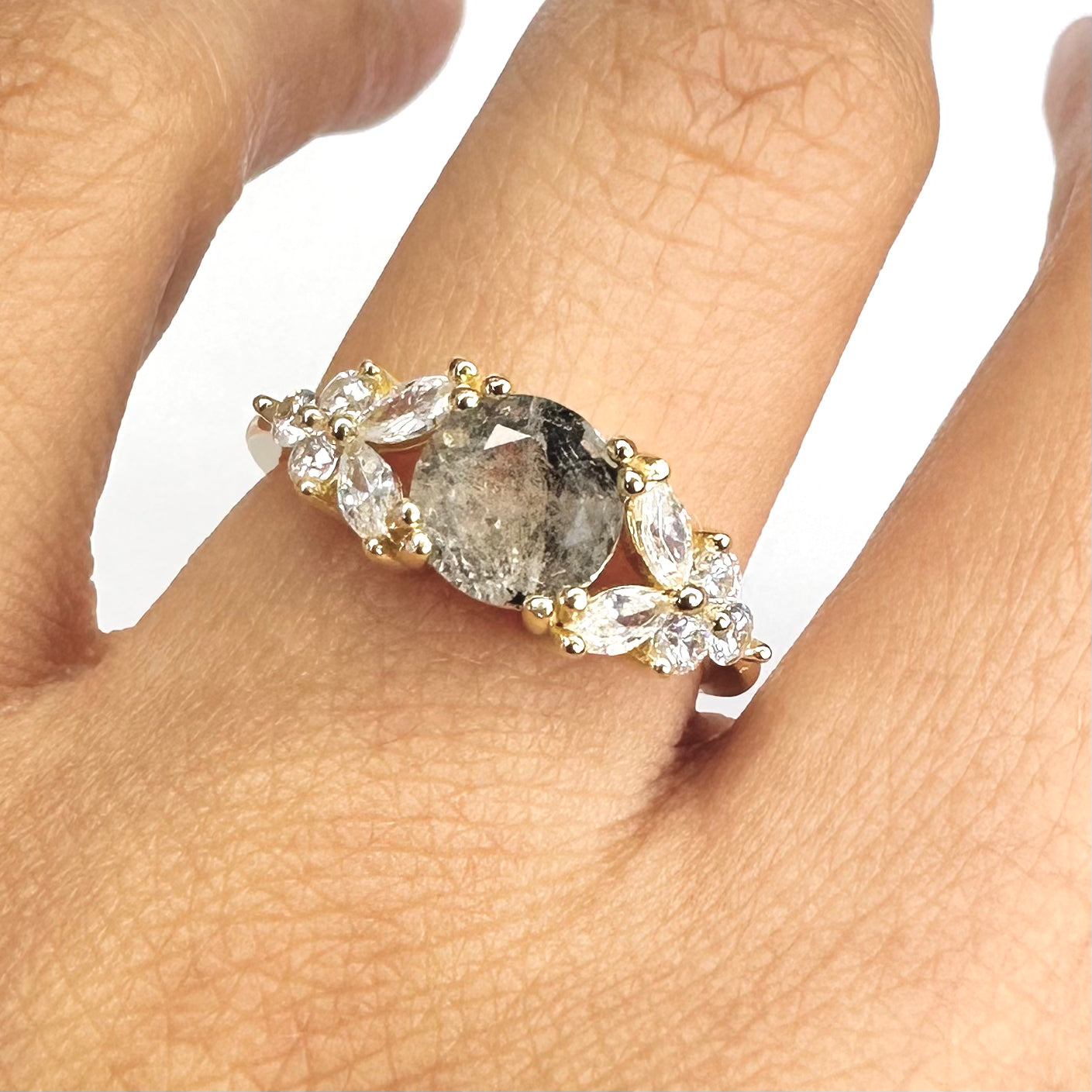 ANILLO “ALAS DEL ANGEL” | DIAMANTE HERKIMER | BAÑO DE ORO 14K