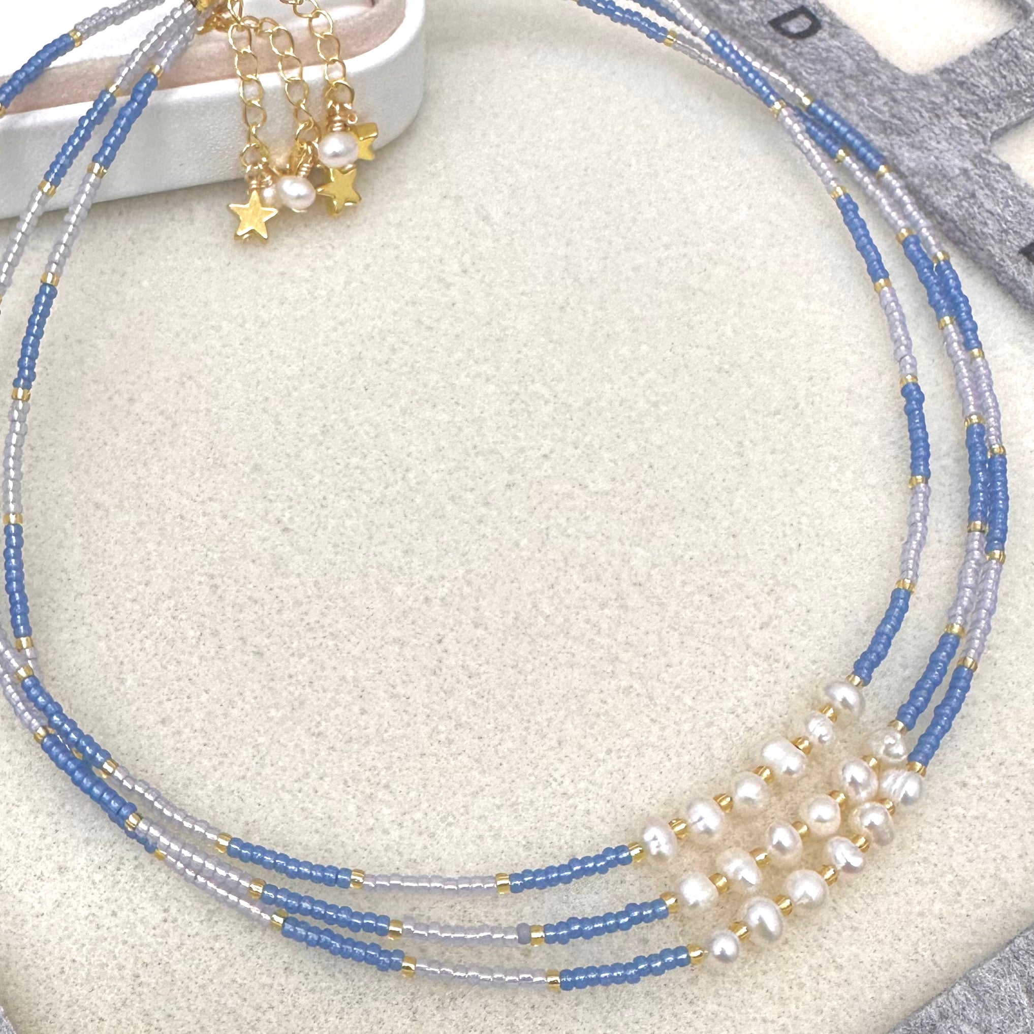 COLLAR MIX CELESTE Y PERLA | LUNAM