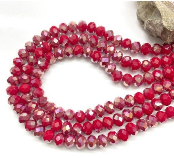 Cristal chato | 8 mm | Bicolor Matte Rojo-Plateado