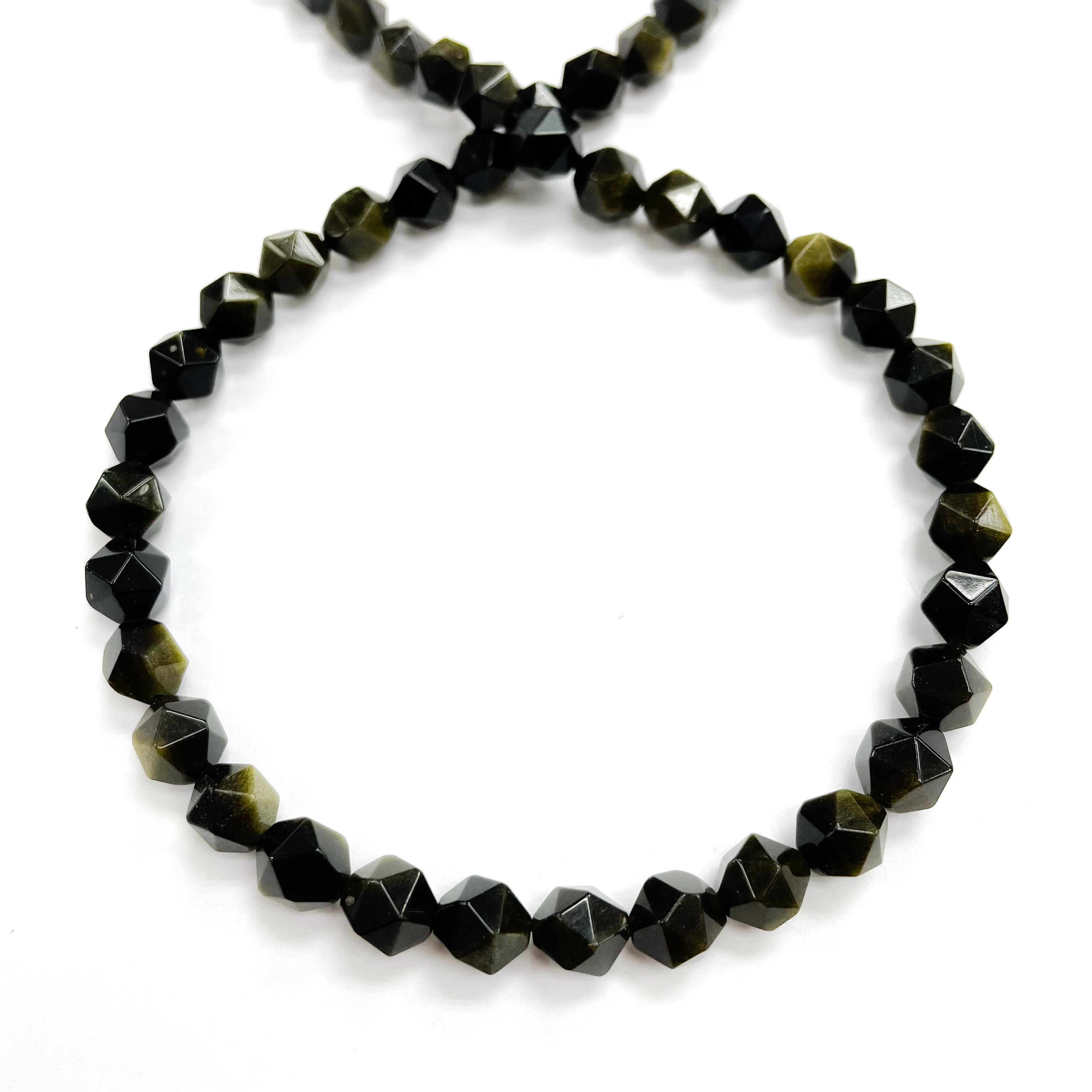 PIEDRA HEXAGONAL | 8MM | OBSIDIANA NEGRA