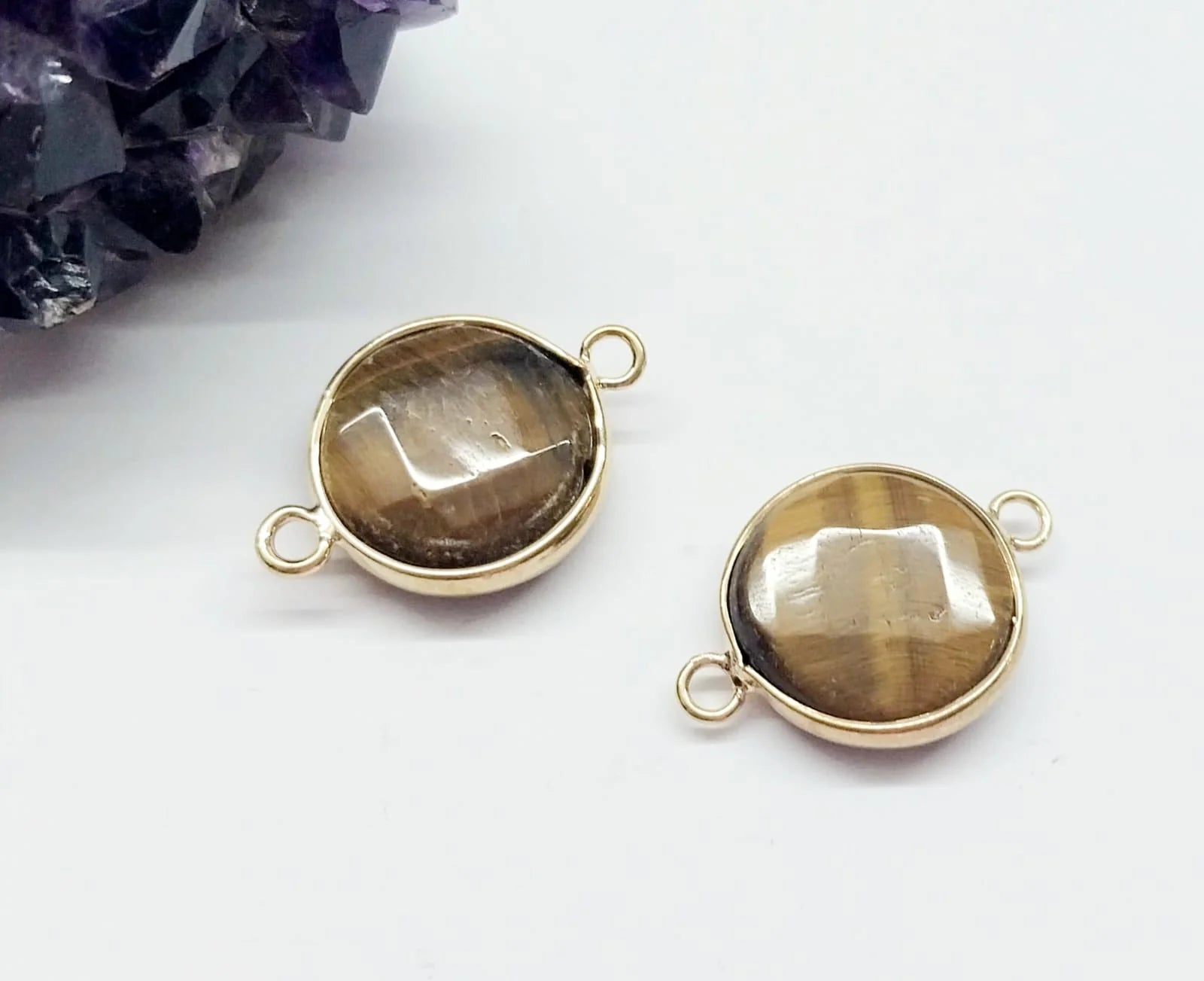 CONECTOR DE PIEDRA | BORDE DORADO | 25MM | REDONDO