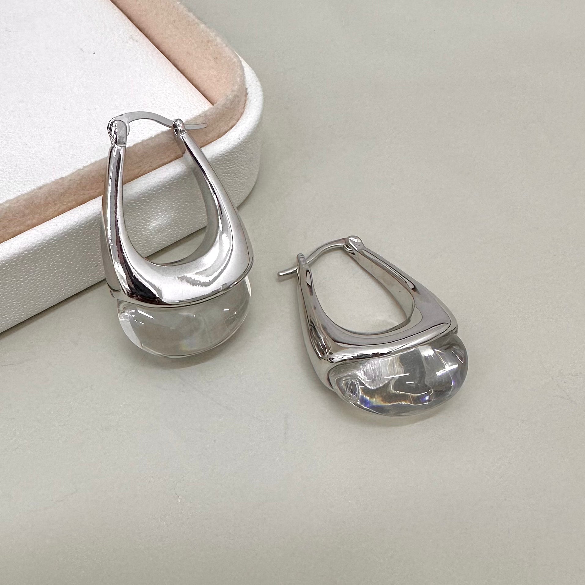 AROS  BAÑO DE ORO | ARGOLLA COLGANTE CRISTAL | 33MM X 22MM