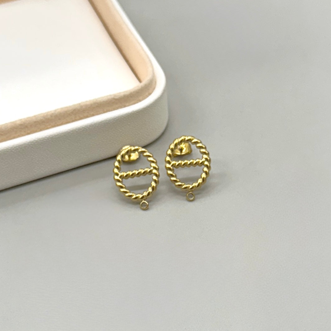 BASE DE ARO | OVALO DIVIDIDO DISEÑO | ACERO | BAÑO DE ORO 18K | 18MM