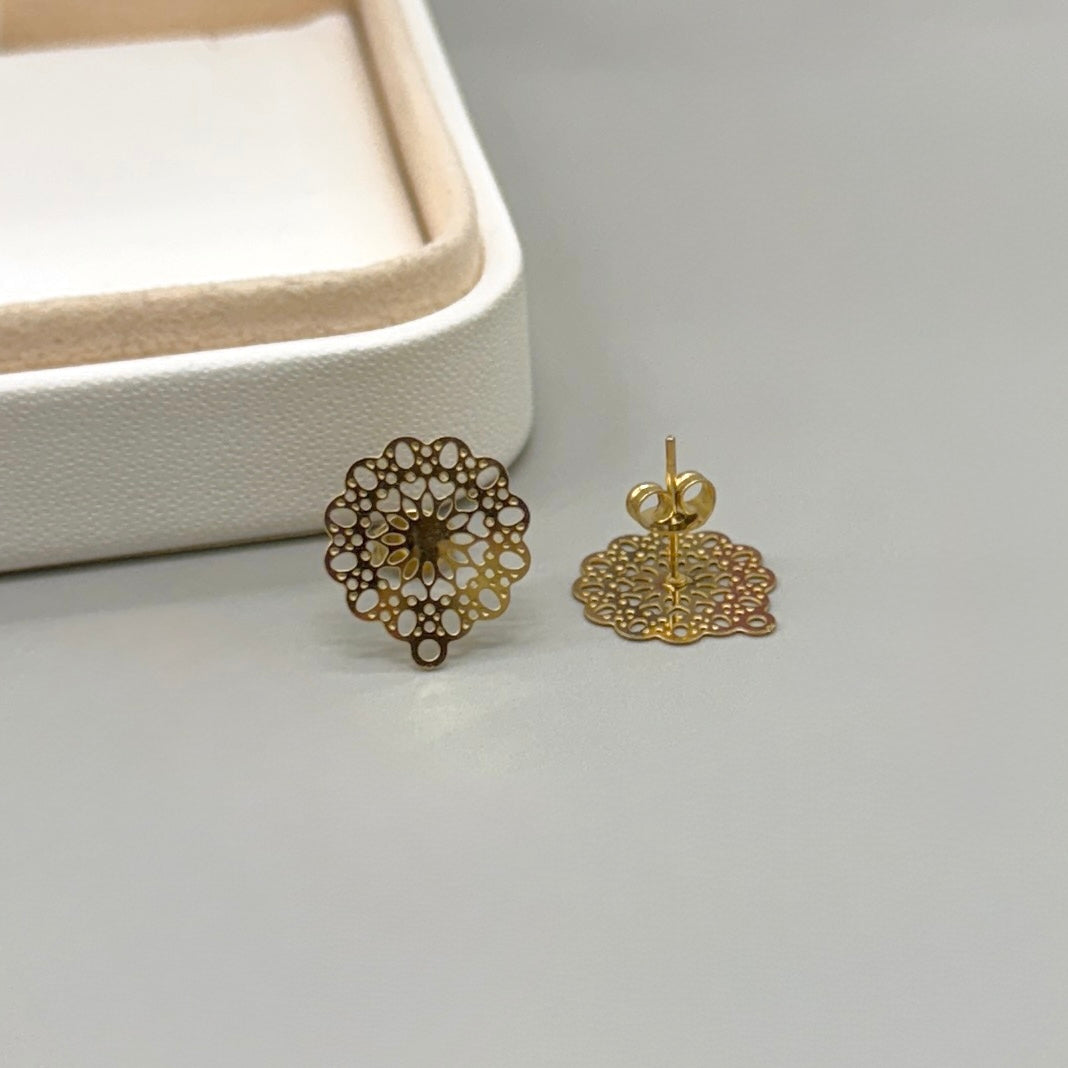 BASE DE ARO | MANDALA FLOR CALADA | ACERO | BAÑO DE ORO 18K | 16MM