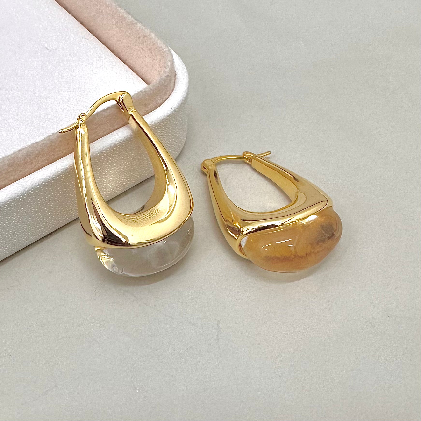 AROS  BAÑO DE ORO | ARGOLLA COLGANTE CRISTAL | 33MM X 22MM