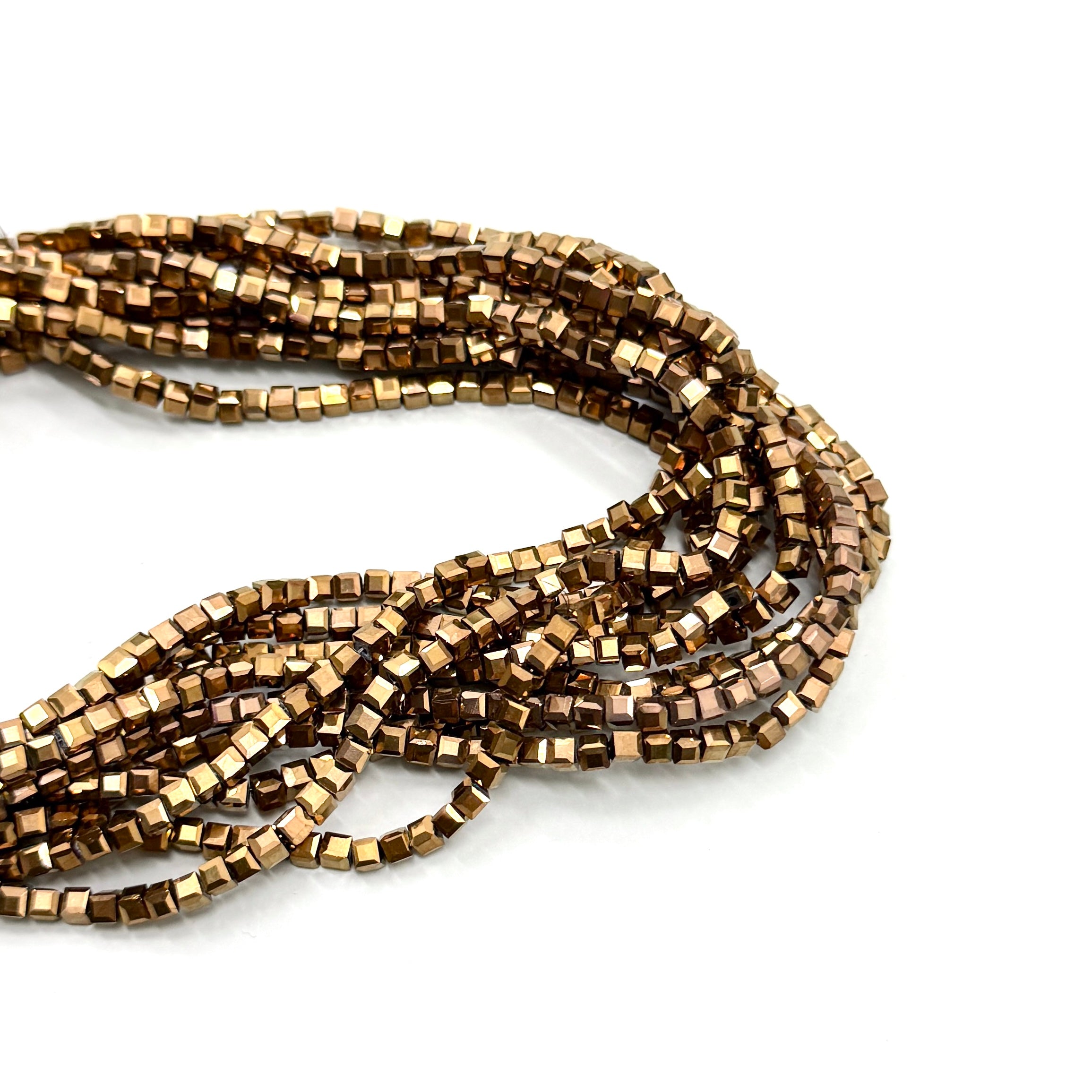 CRISTAL CUADRADO | 3MM | DORADO BRONCE METALIZADO