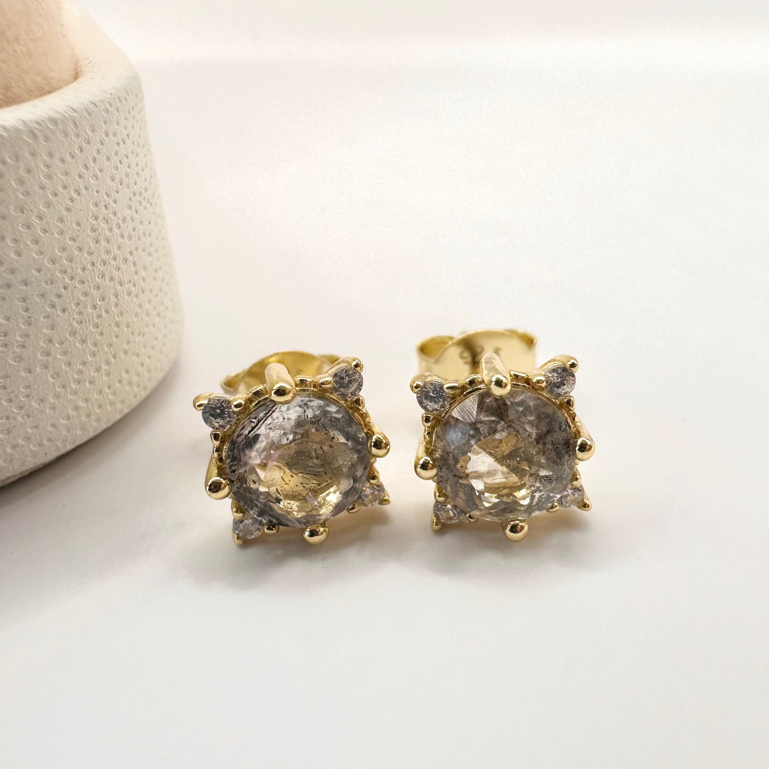 AROS ESTRELLA | DIAMANTE HERKIMER | BAÑO DE ORO 14K