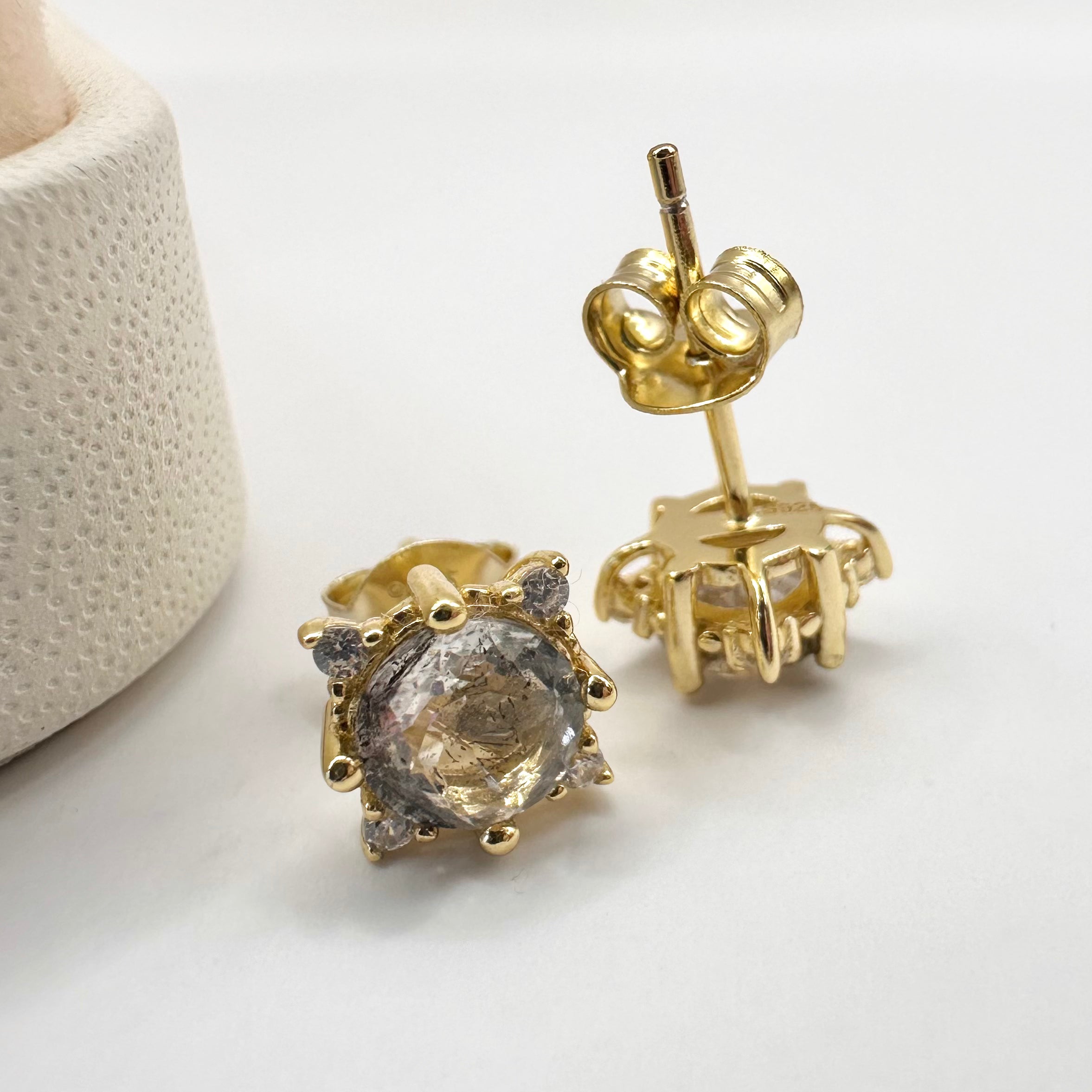 AROS ESTRELLA | DIAMANTE HERKIMER | BAÑO DE ORO 14K
