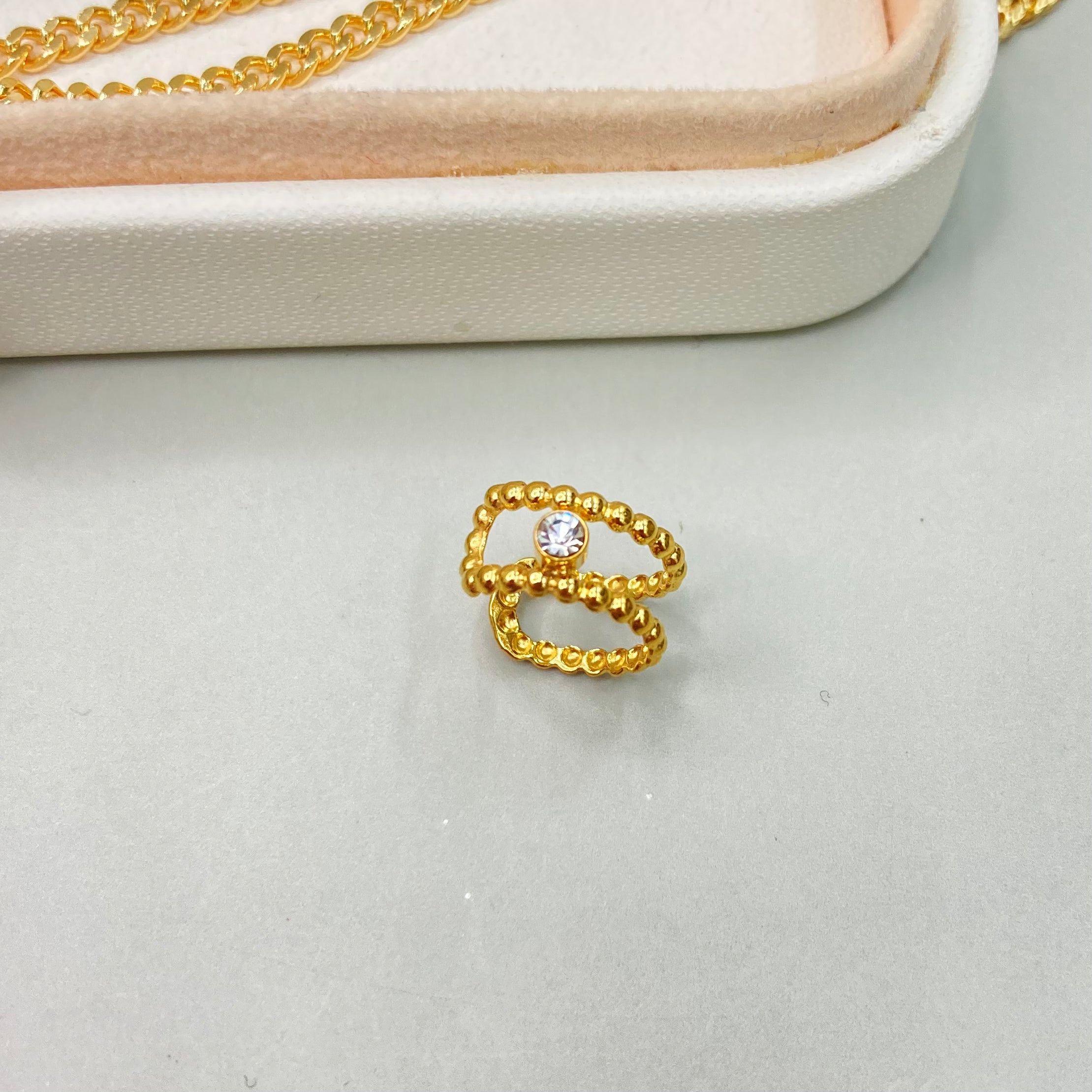 EAR CUFF ORBE DOBLE DORADO CON CIRCON | BAÑO DE ORO 18K