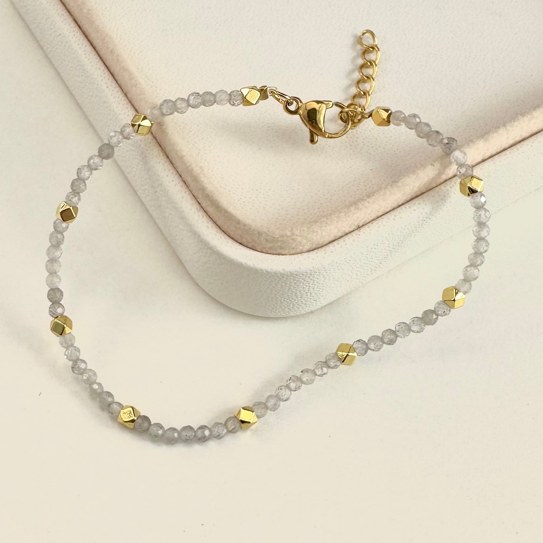 PULSERA DE PIEDRAS | LABRADORITA | BAÑO DE ORO | 20CM (15-1B)