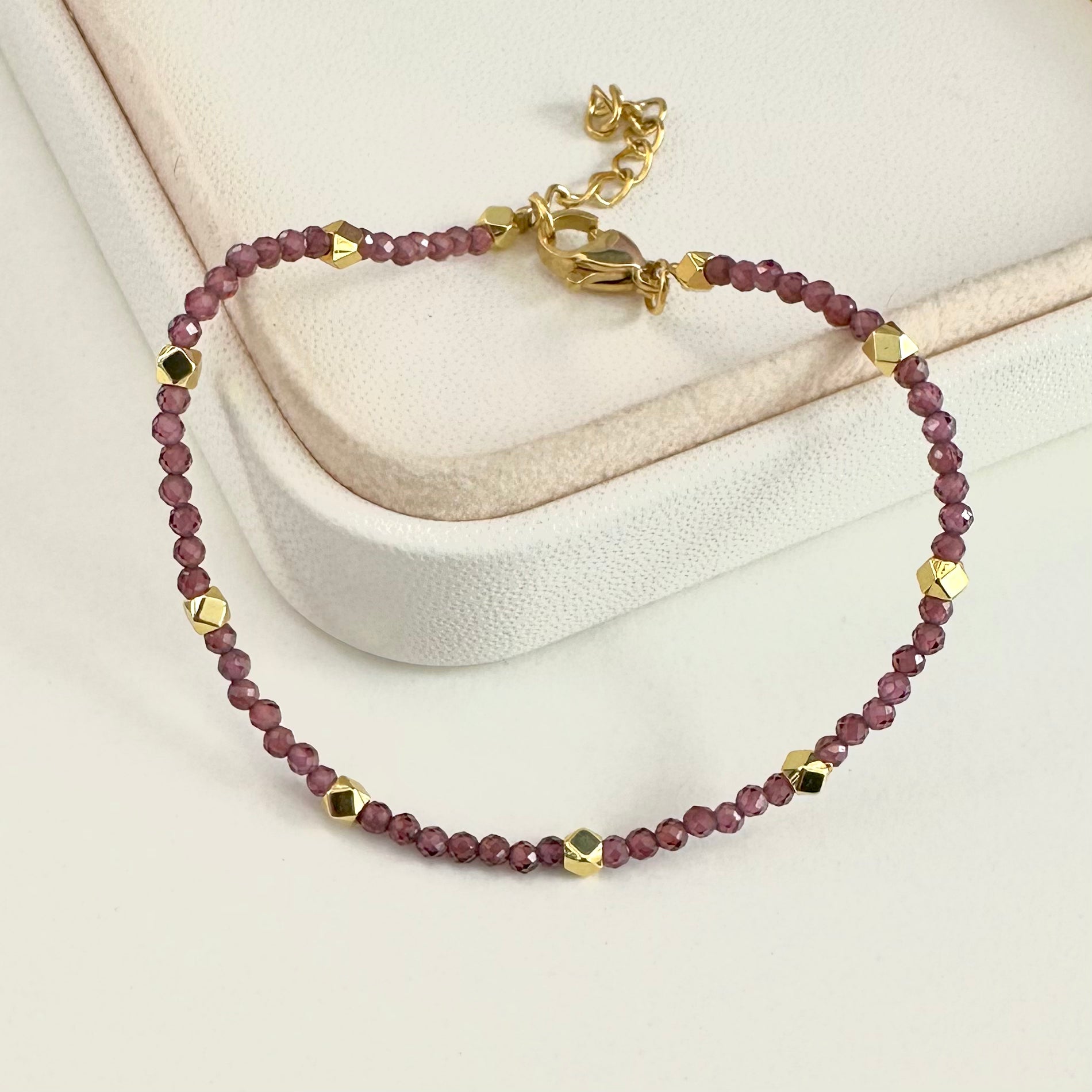 PULSERA DE PIEDRAS | GRANATE | BAÑO DE ORO | 20CM (15-2B)