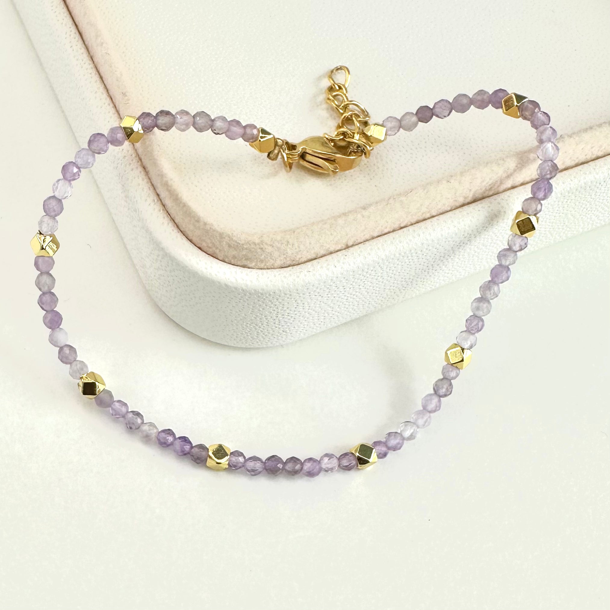 PULSERA DE PIEDRAS | AMATISTA | BAÑO DE ORO | 20CM (15-5B)