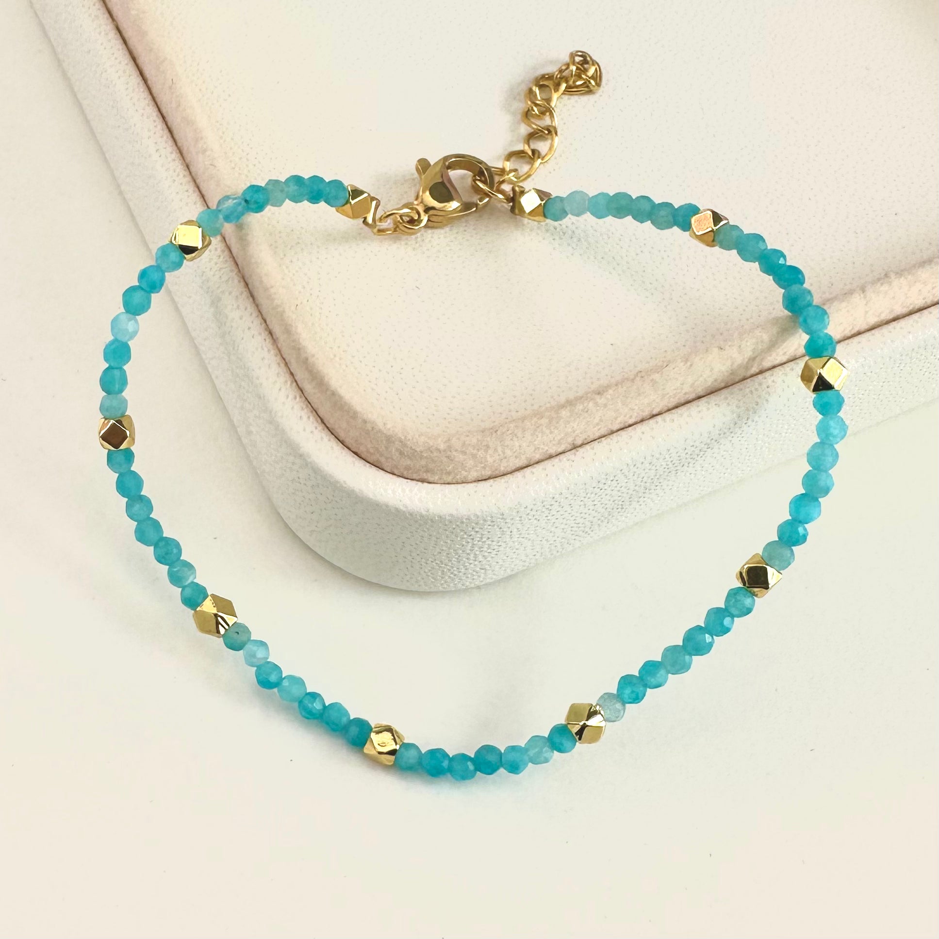 PULSERA DE PIEDRAS | AMAZONITA | BAÑO DE ORO | 20CM