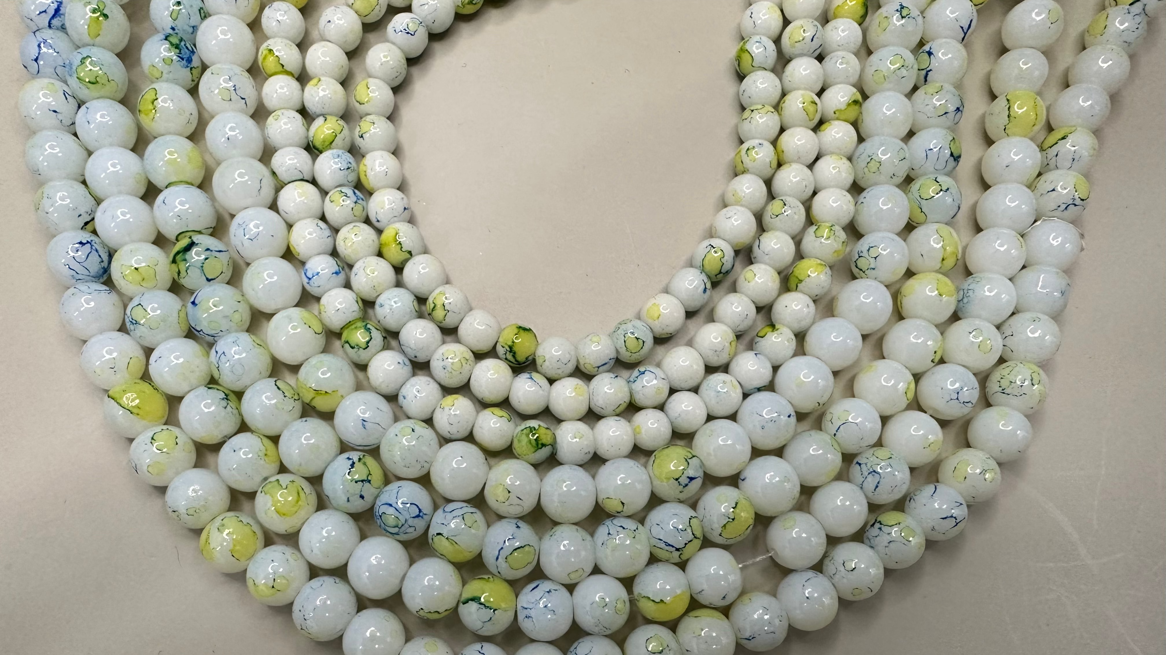 PERLA DE VIDRIO MATIZADA | Blanco, amarillo y azul