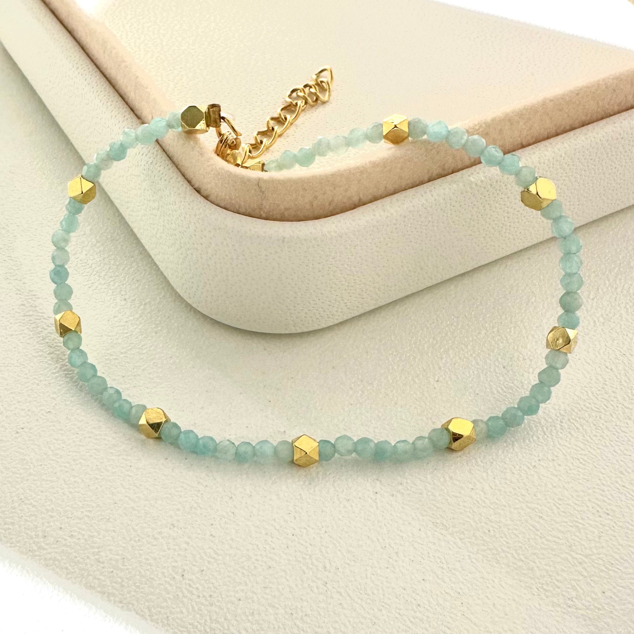 PULSERA DE PIEDRAS | AMAZONITA | BAÑO DE ORO | 20CM (13-5b)