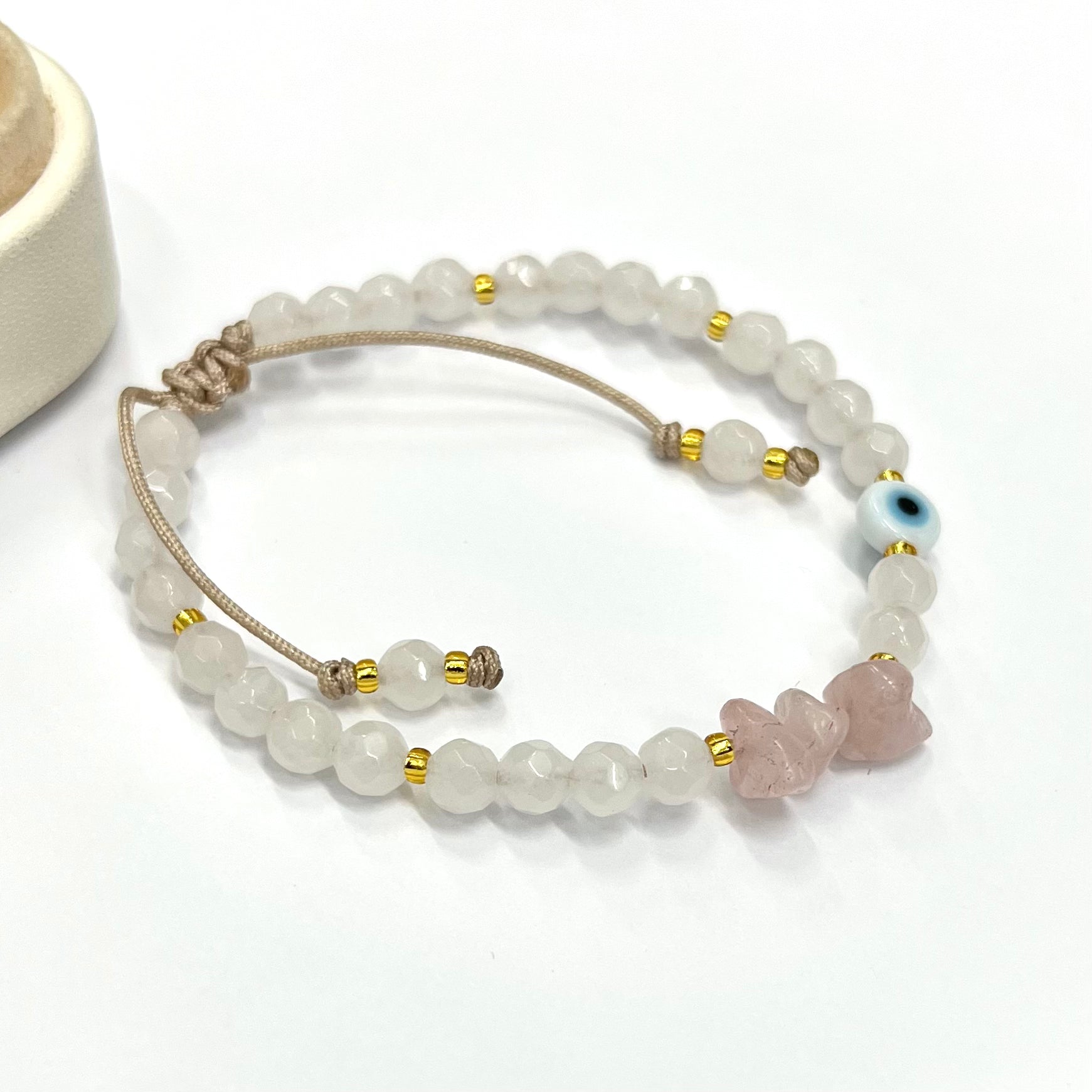 PULSERA BLANCA | CHIP CUARZO ROSA | LUNAM