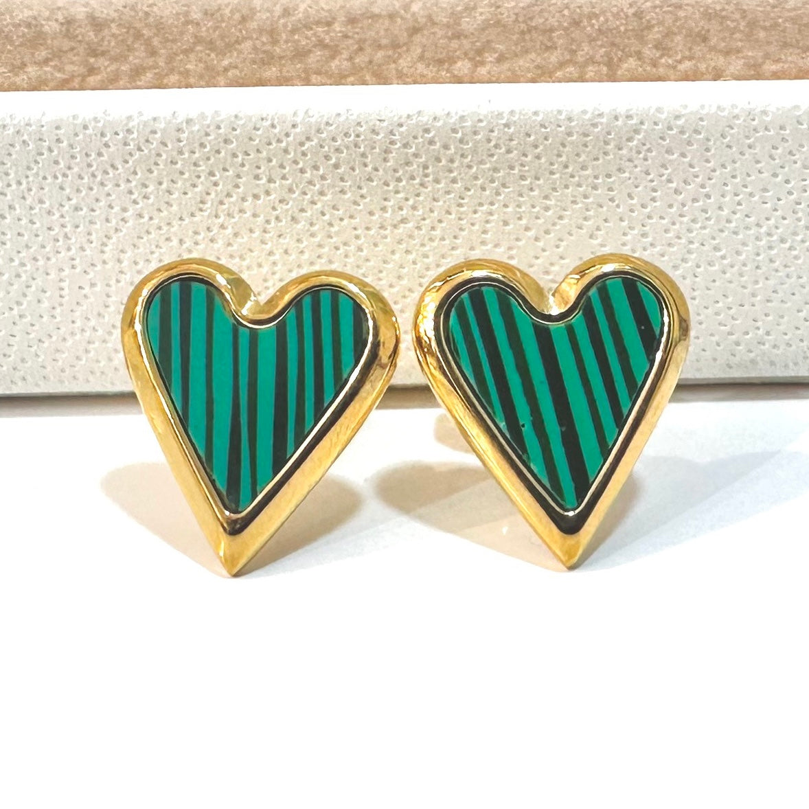 AROS CORAZON | BAÑO DE ORO | MALAQUITA | 13MM