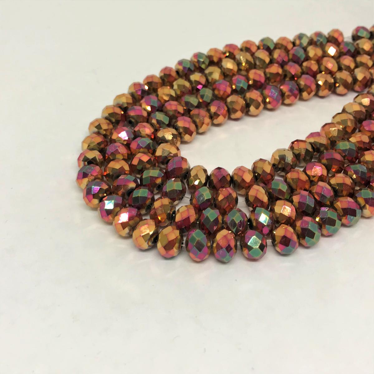 Cristal chato | 8 mm | Metal Gold Fucsia