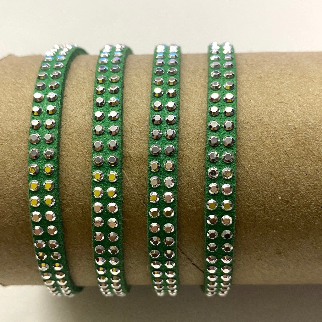 GAMUZA CON STRASS | 7MM | 1MTR | VERDE (7-1Z) [25-1H]